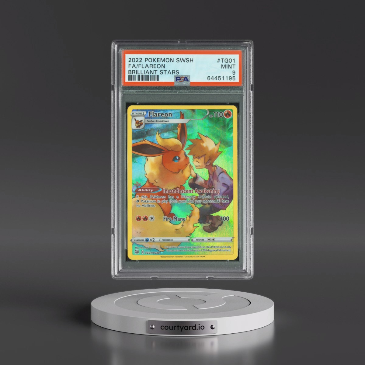 2022 Pokémon Sword & Shield Brilliant Stars #TG01 Flareon - Full Art (PSA 9 MINT)