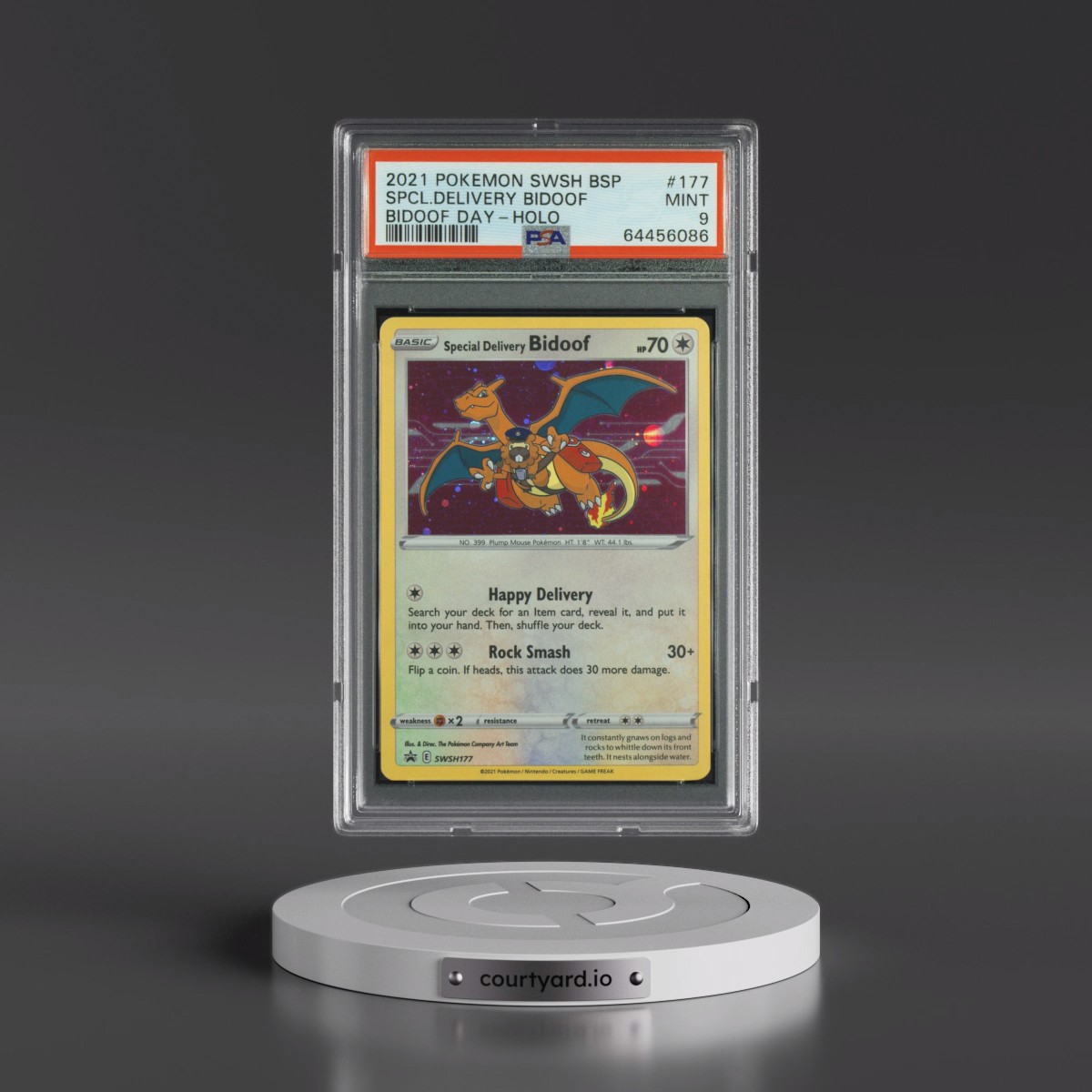 2021 Pokémon Swsh Black Star Promo #177 Special Delivery Bidoof - Holo Bidoof Day (PSA 9 MINT)