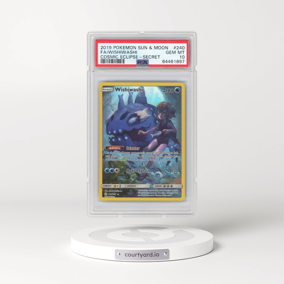 2019 Pokémon Sun & Moon Cosmic Eclipse #240 Wishiwashi - Full Art Secret (PSA 10 GEM MINT)