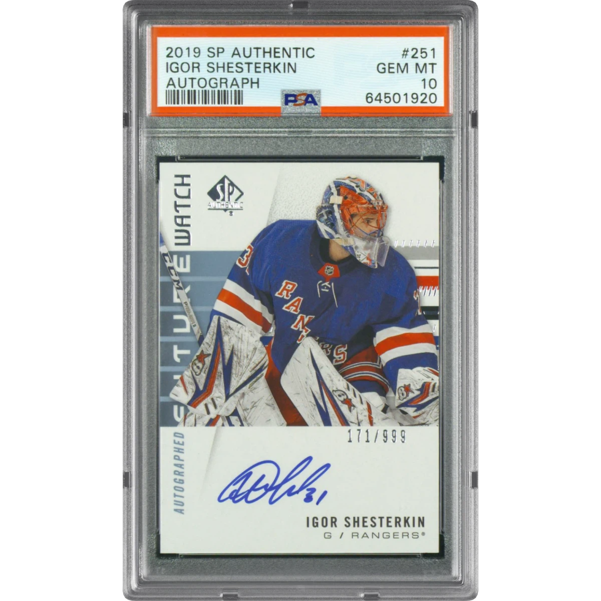 2019 SP Authentic #251 Igor Shesterkin - Autograph, PSA 10