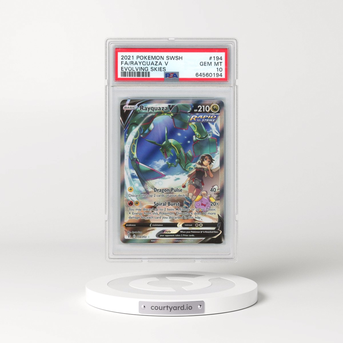 2021 Pokémon Sword & Shield Evolving Skies #194 Rayquaza V - Holo Full Art (PSA 10 GEM MINT)