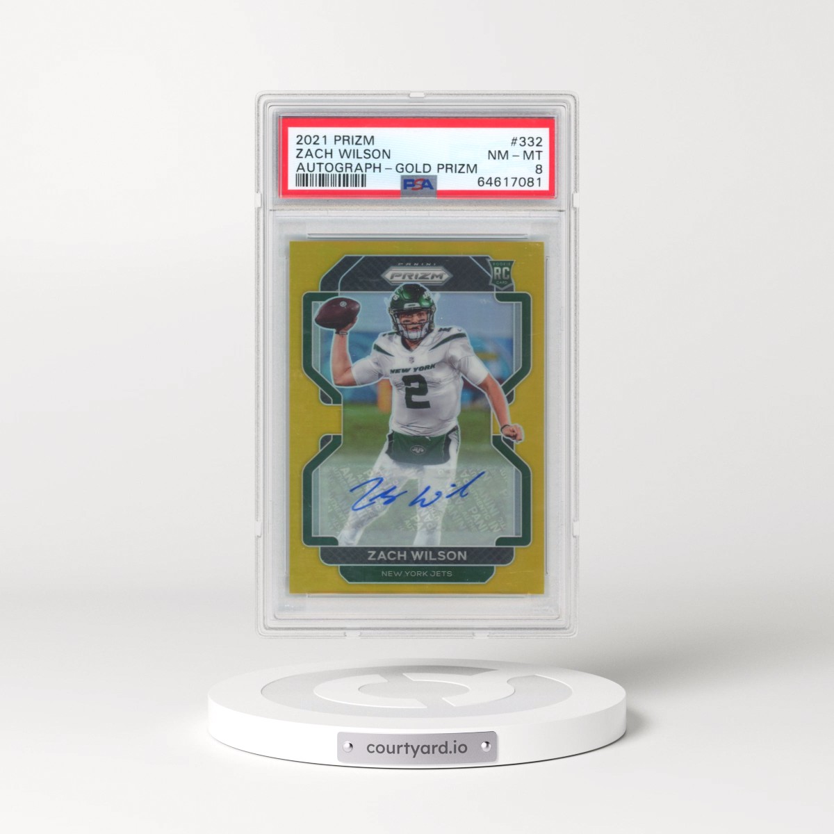 2021 Panini Prizm #332 Zach Wilson - Autograph-Gold Prizm (PSA 8 NM-MT)