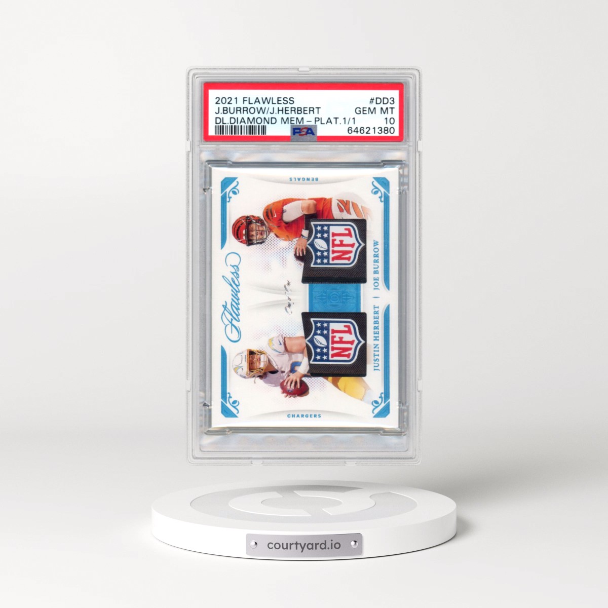 2021 Panini Flawless Dual Diamond Memorabilia #DD3 Joe Burrow/Justin Herbert - Platinum 1/1 (PSA 10 GEM MINT)