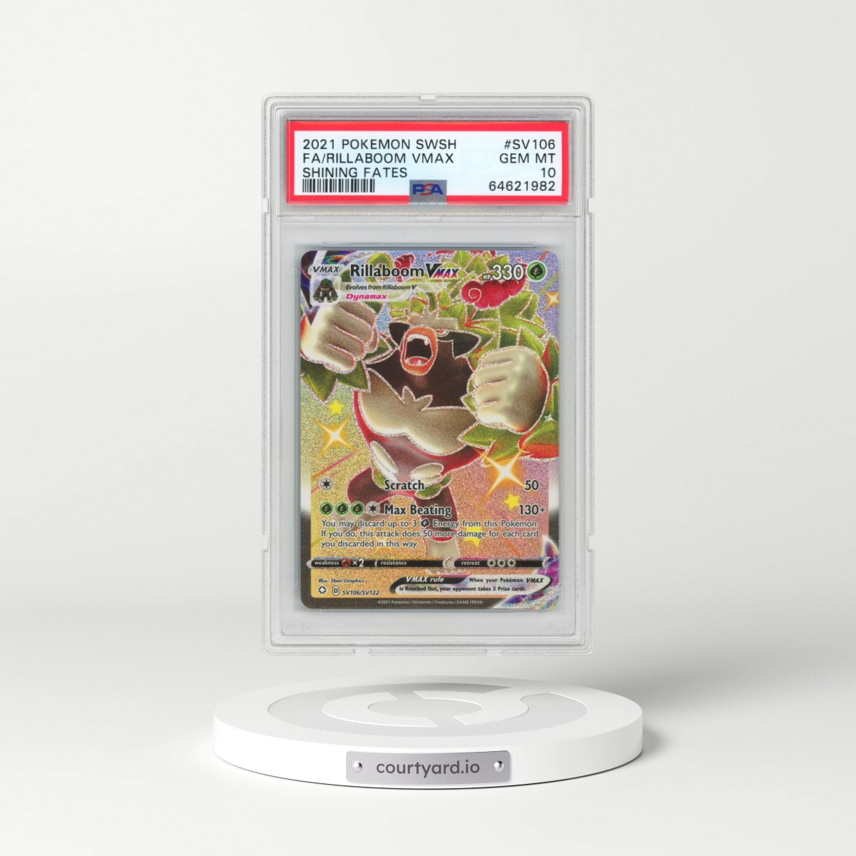 2021 Pokémon Sword & Shield Shining Fates #SV106 Rillaboom Vmax - Full Art (PSA 10 GEM MINT)