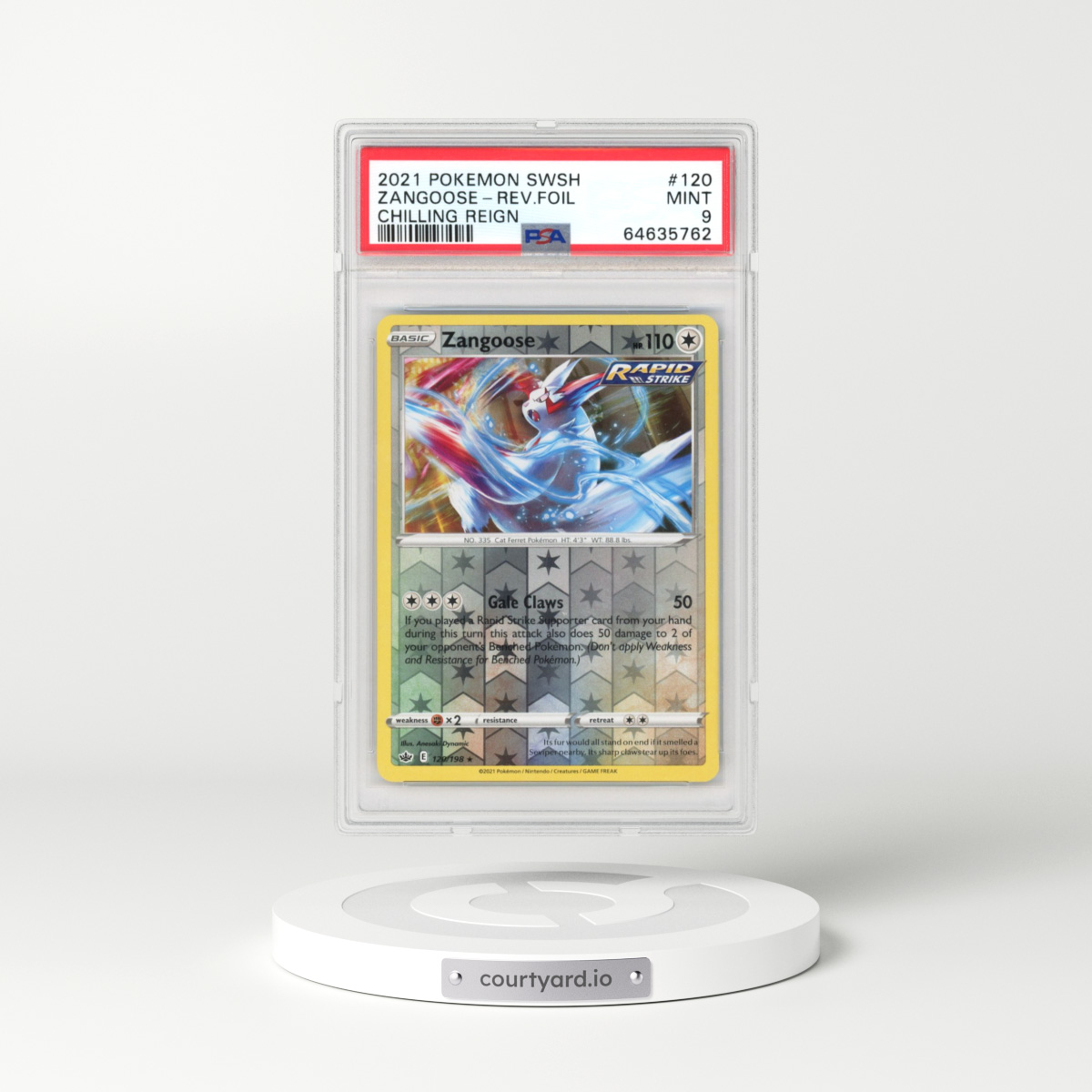 2021 Pokémon Sword & Shield Chilling Reign #120 Zangoose - Reverse Foil (PSA 9 MINT)