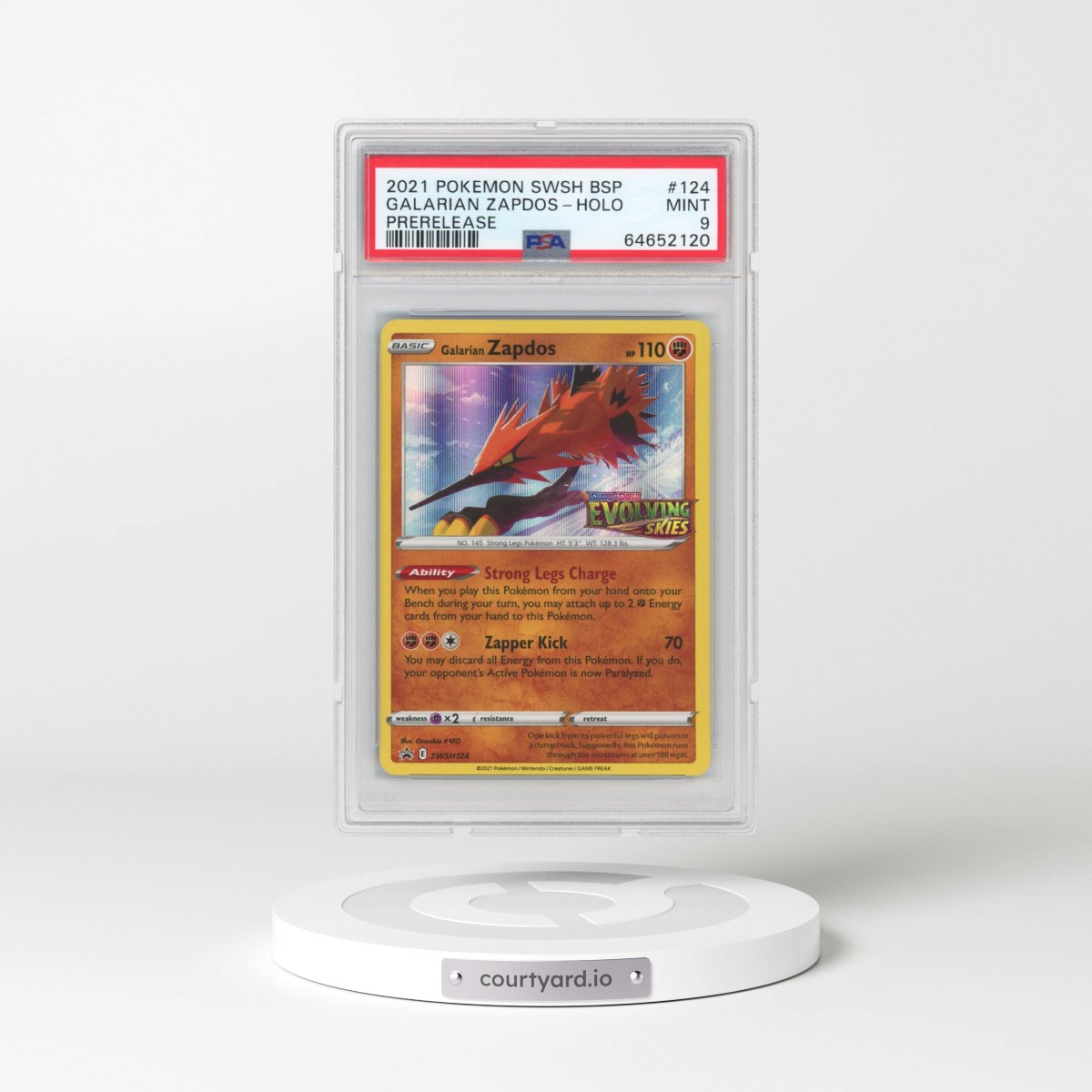 2021 Pokémon Swsh Black Star Promo #124 Galarian Zapdos - Holo Prerelease (PSA 9 MINT)