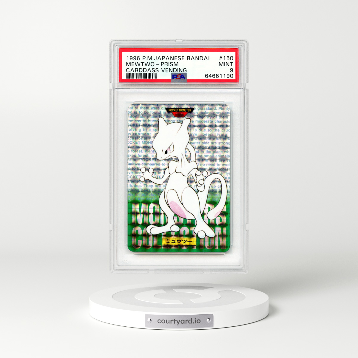 1996 Japanese Bandai Carddass Vending #150 Mewtwo - Full Art Holo (PSA 9 MINT)