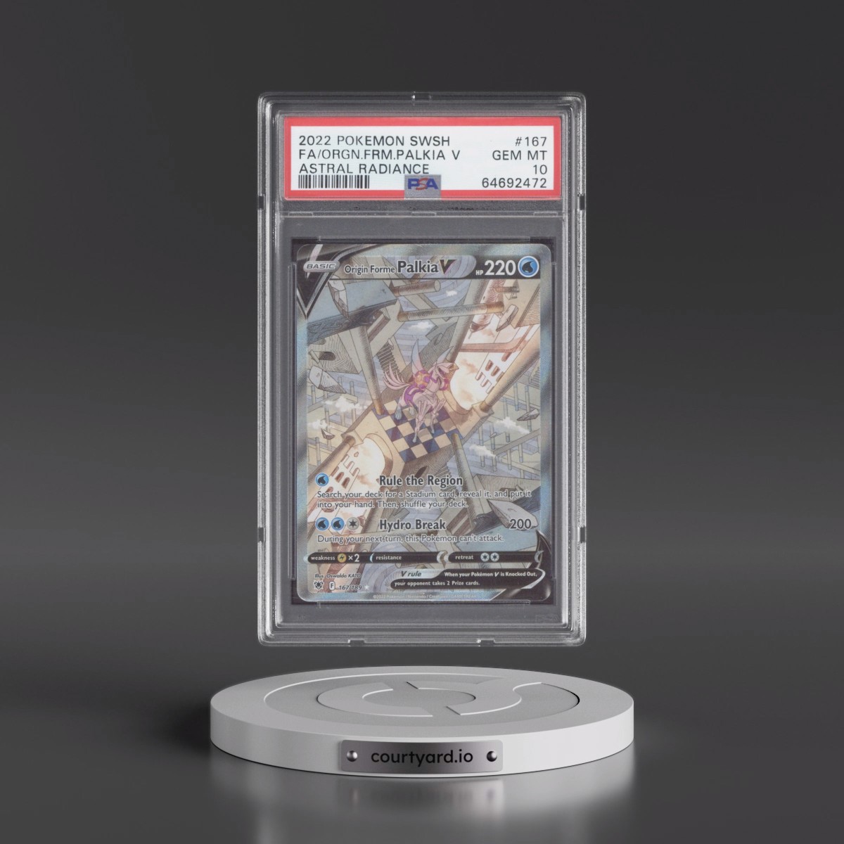 2022 Pokémon Sword & Shield Astral Radiance #167 Origin Forme Palkia V - Holo Full Art (PSA 10 GEM MINT)