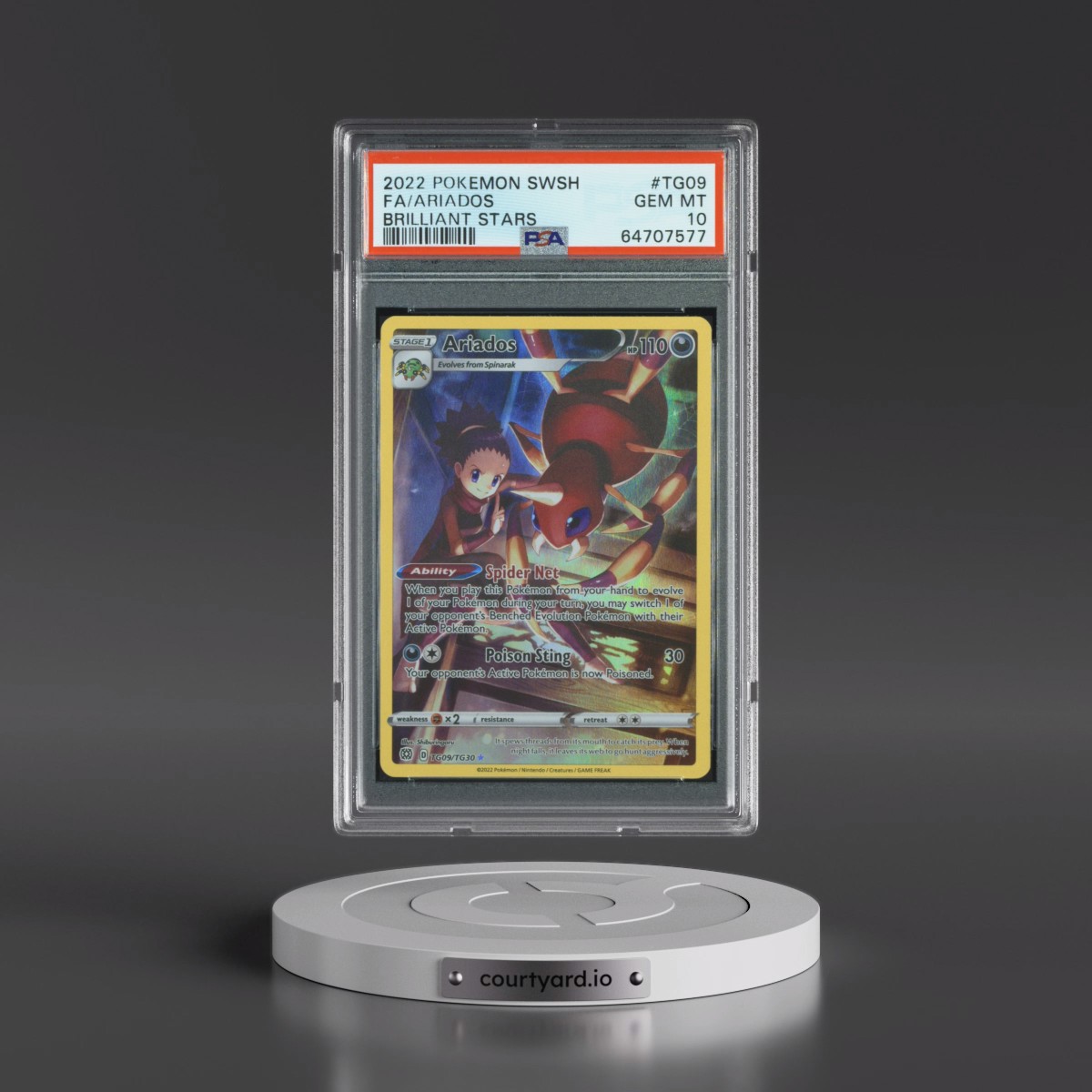 2022 Pokémon Sword & Shield Brilliant Stars #TG09 Ariados - Full Art (PSA 10 GEM MINT)