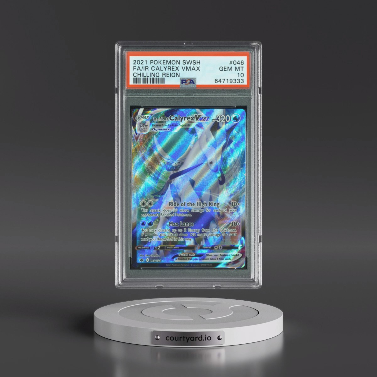 2021 Pokémon Sword & Shield Chilling Reign Ice Rider Calyrex Vmax - Full Art #046 PSA 10