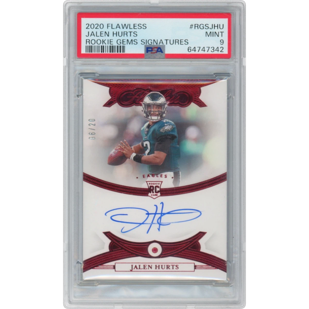 2020 Panini Flawless Rookie Gems Signatures #RGSJHU Jalen Hurts (PSA 9 MINT)