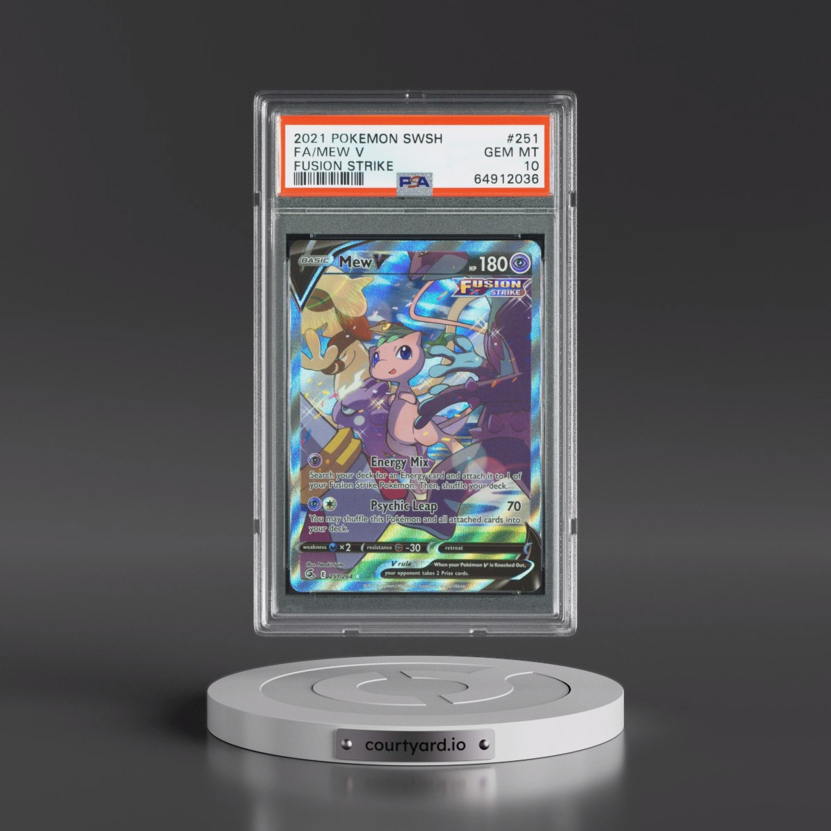 2021 Pokémon Sword & Shield Fusion Strike #251 Mew V - Holo Full Art (PSA 10 GEM MINT)