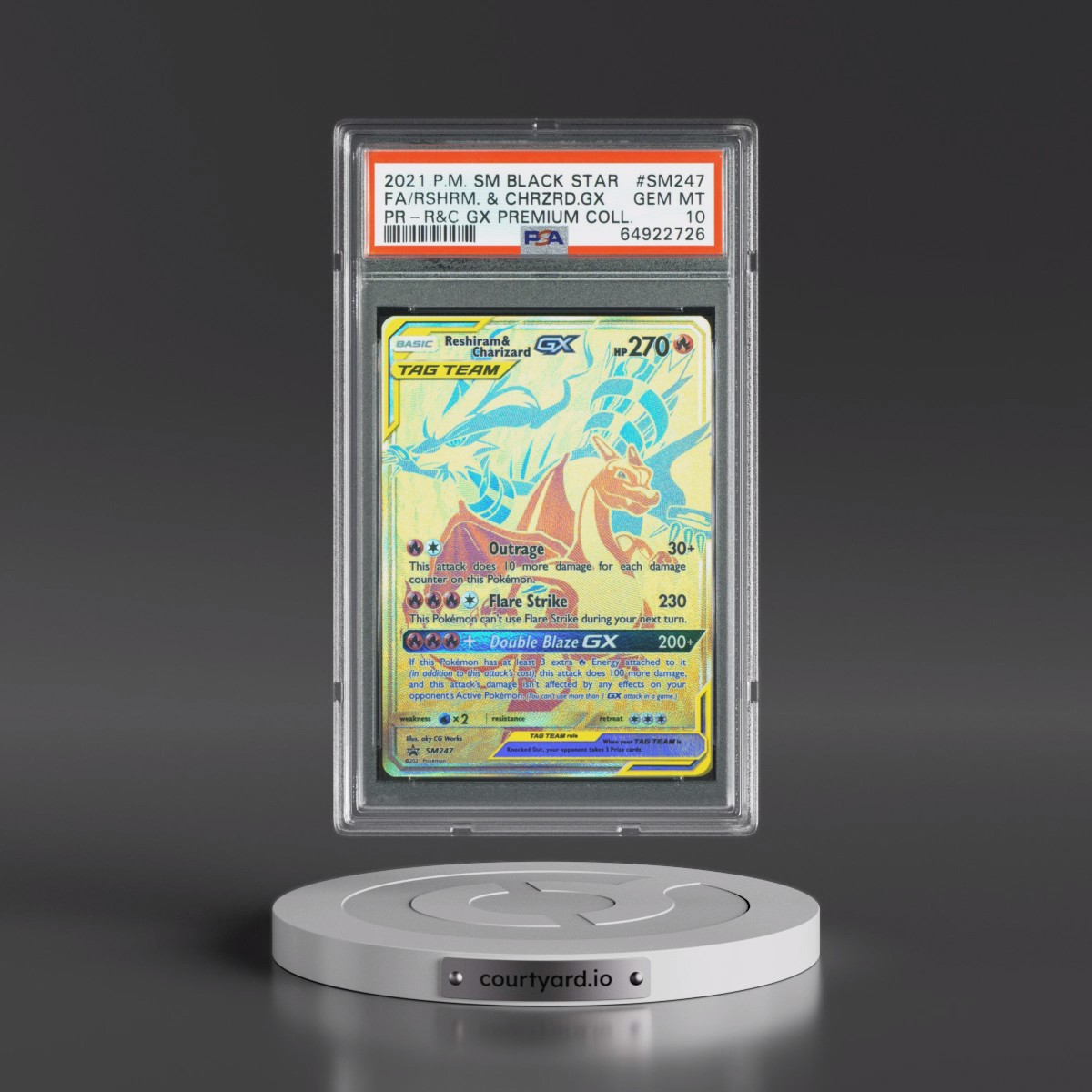 2021 Pokémon SM Black Star Promo #SM247 Reshiram & Charizard GX - Holo Full Art Reshiram & Charizard GX Premium Collection (PSA 10 GEM MINT)