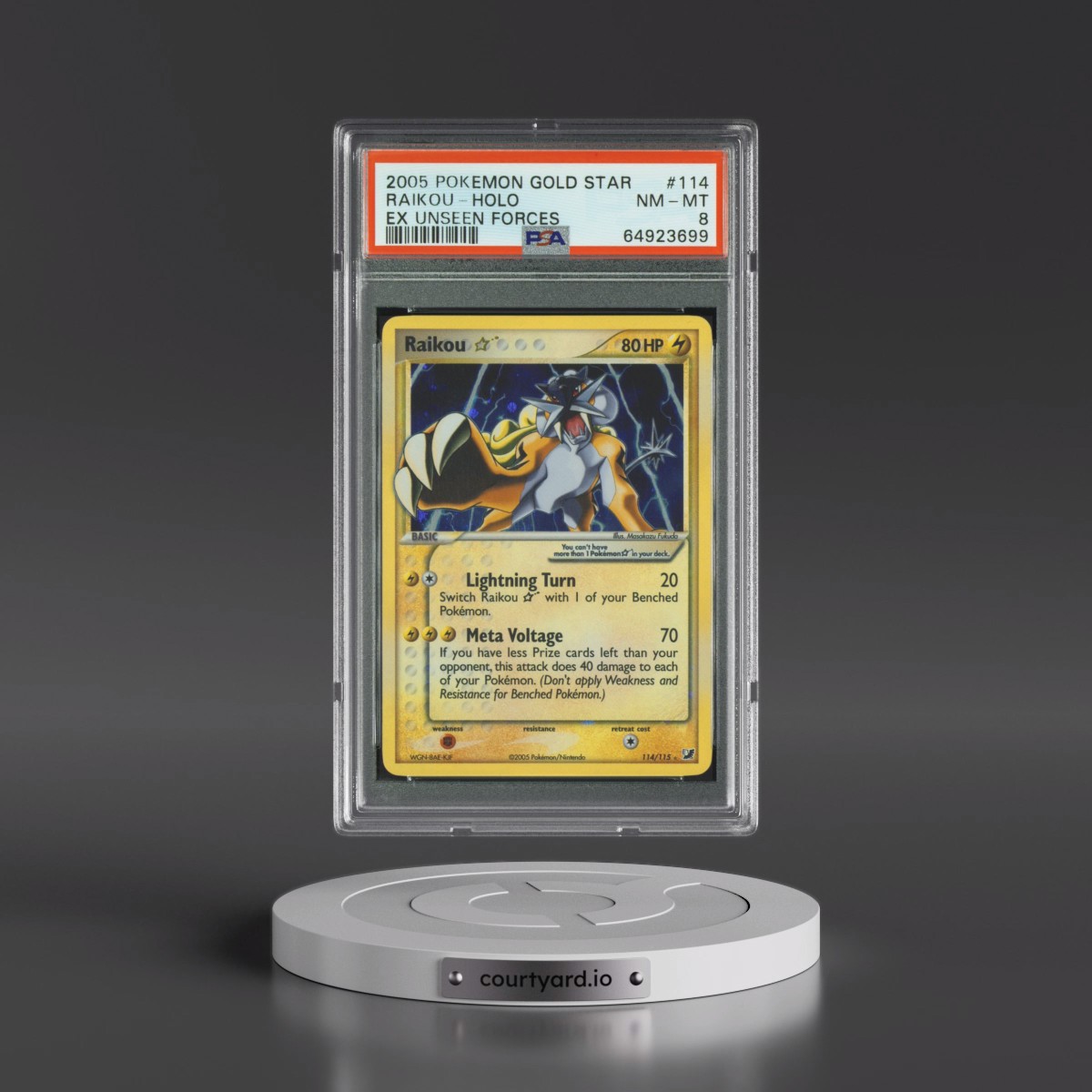 2005 Pokémon EX Unseen Forces #114 Raikou - Holo Gold Star (PSA 8 NM-MT)