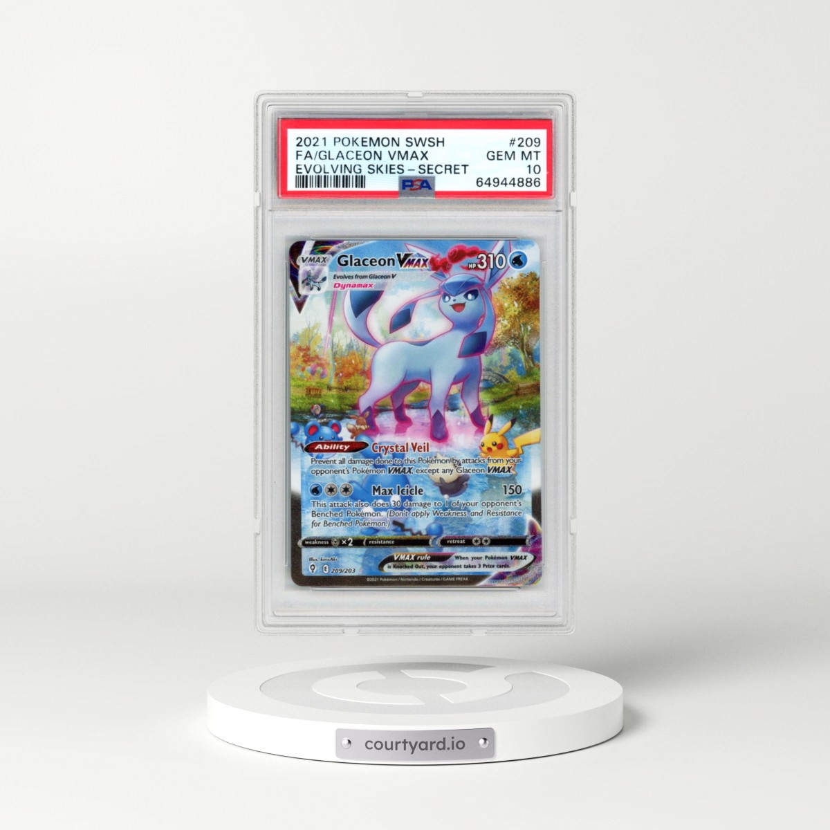 2021 Pokémon Sword & Shield Evolving Skies #209 Glaceon Vmax - Full Art Secret (PSA 10 GEM MINT)