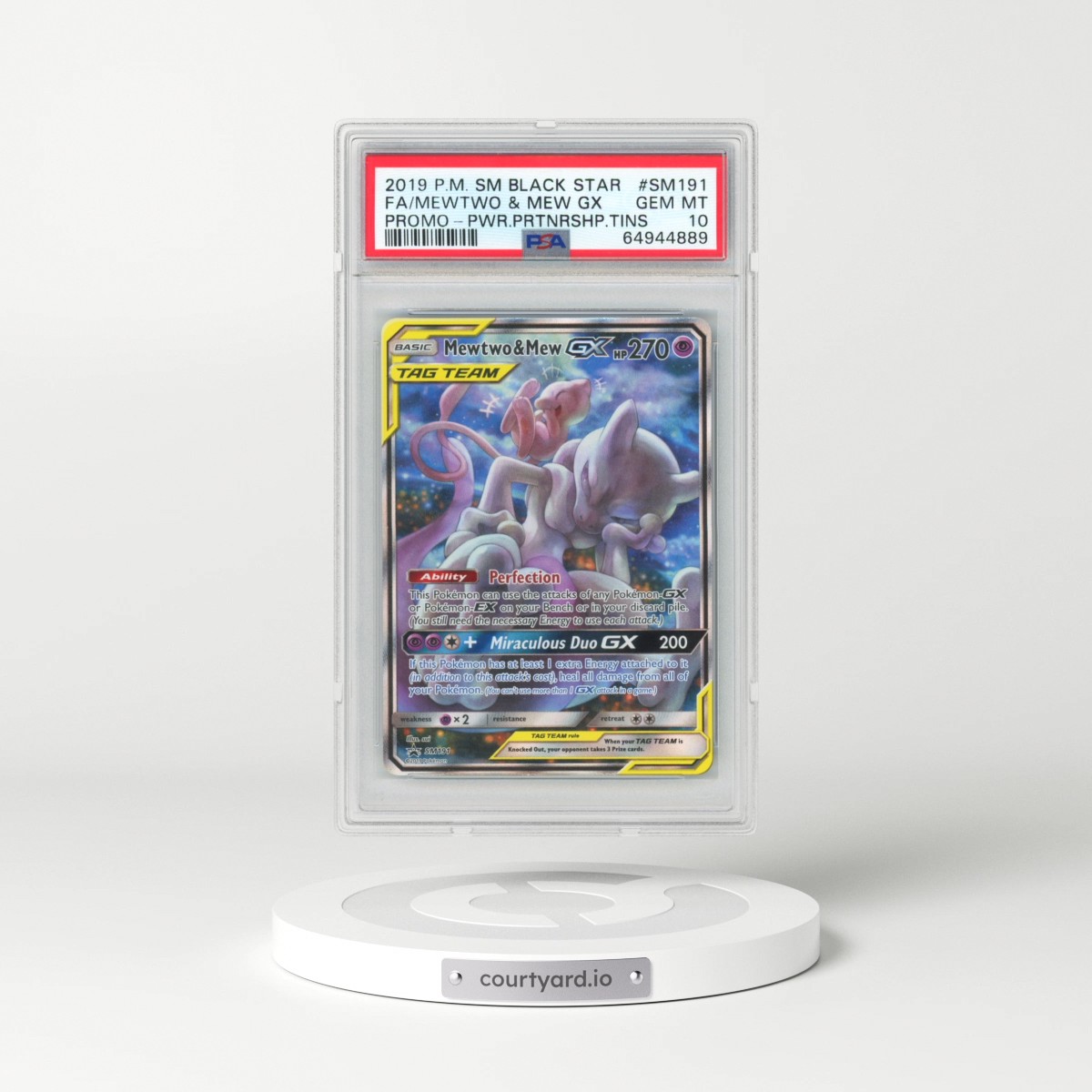 2019 Pokémon SM Black Star Promo #SM191 Mewtwo & Mew GX - Holo Full Art Power Partnership Tins (PSA 10 GEM MINT)