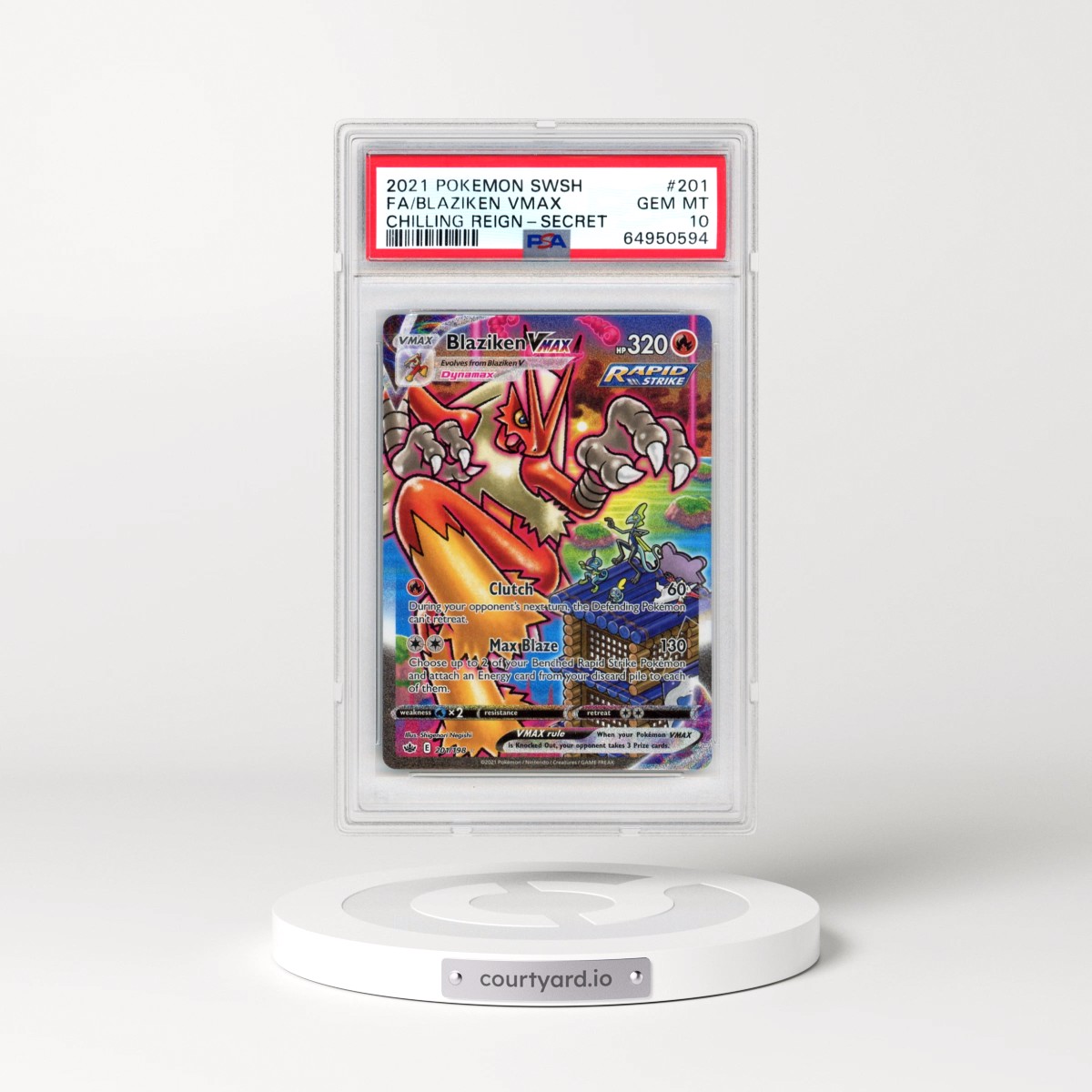 2021 Pokémon Sword & Shield Chilling Reign #201 Blaziken Vmax - Full Art Secret (PSA 10 GEM MINT)