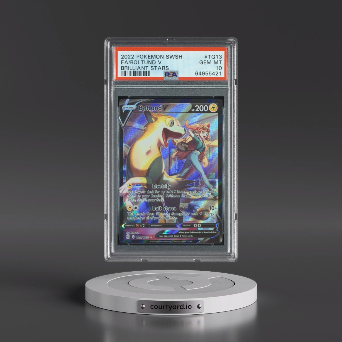 2022 Pokémon Sword & Shield Brilliant Stars #TG13 Boltund V - Holo Full Art (PSA 10 GEM MINT)