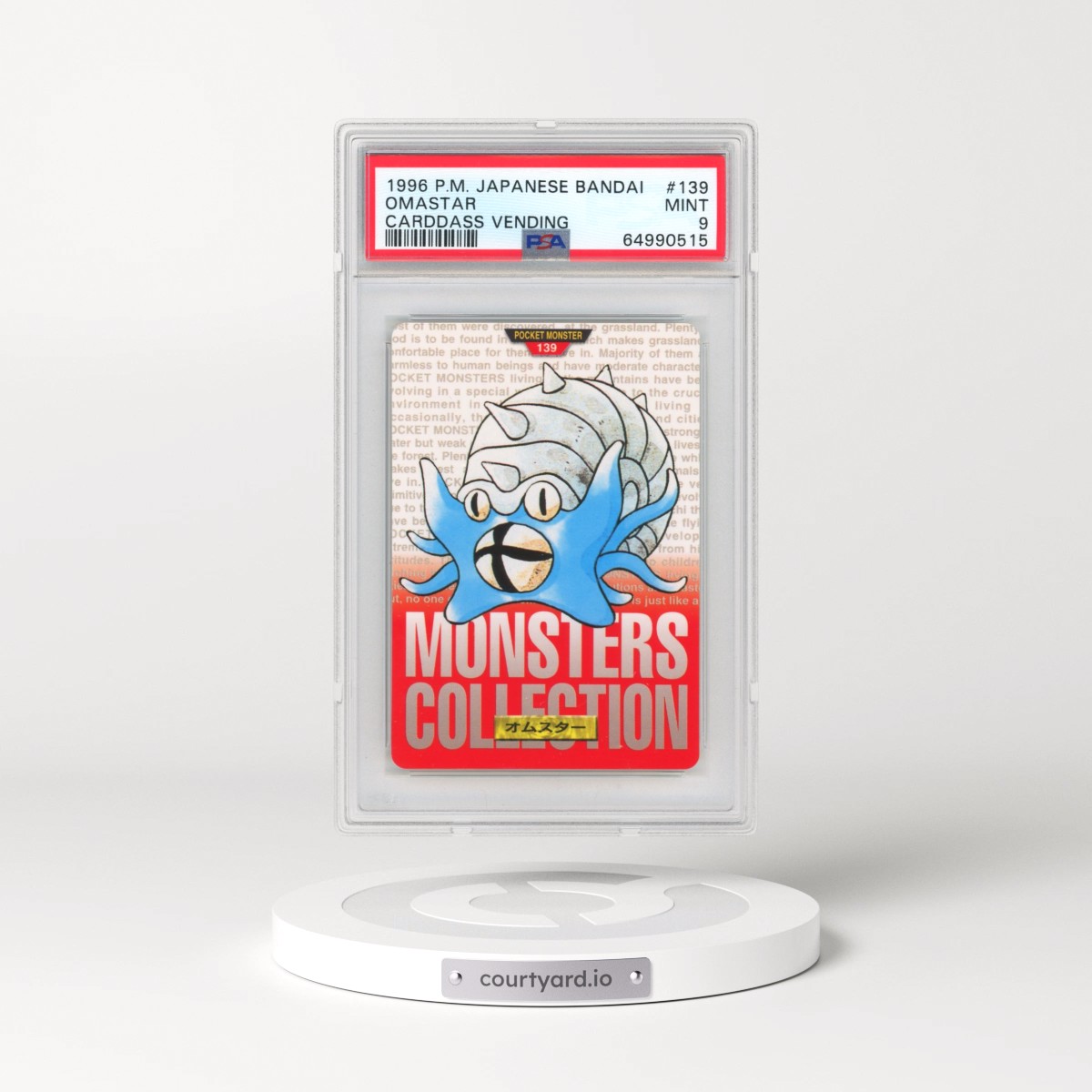 1996 Pokémon Bandai Carddass Vending #139 Omastar (PSA 9 MINT)