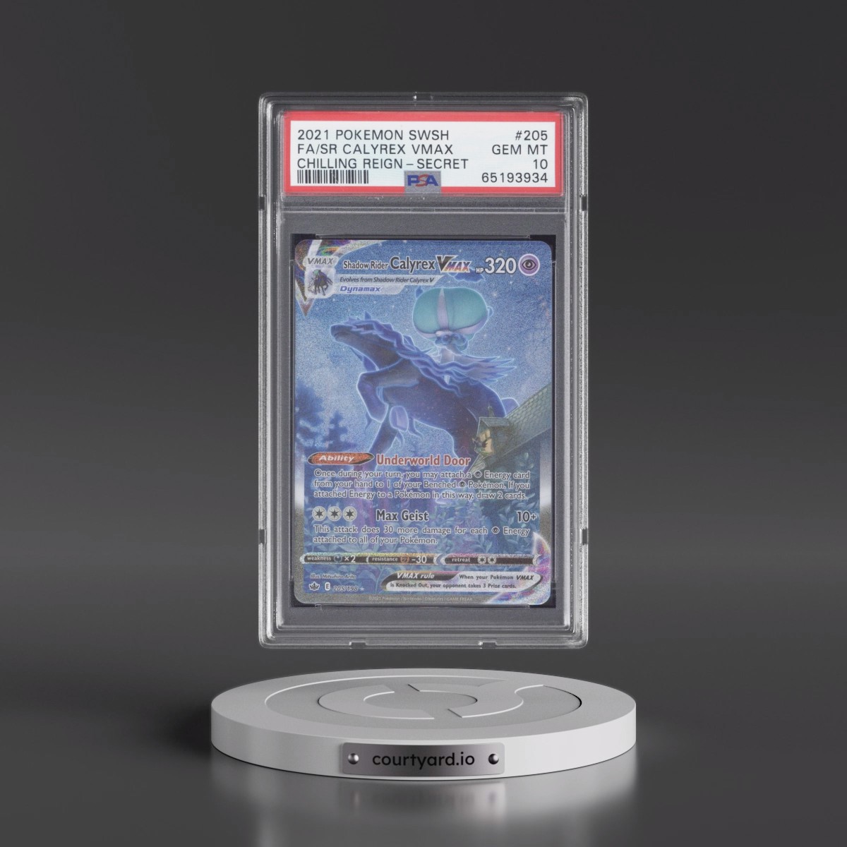 2021 Pokémon Sword & Shield Chilling Reign Shadow Rider Calyrex Vmax - Full Art Secret #205 PSA 10