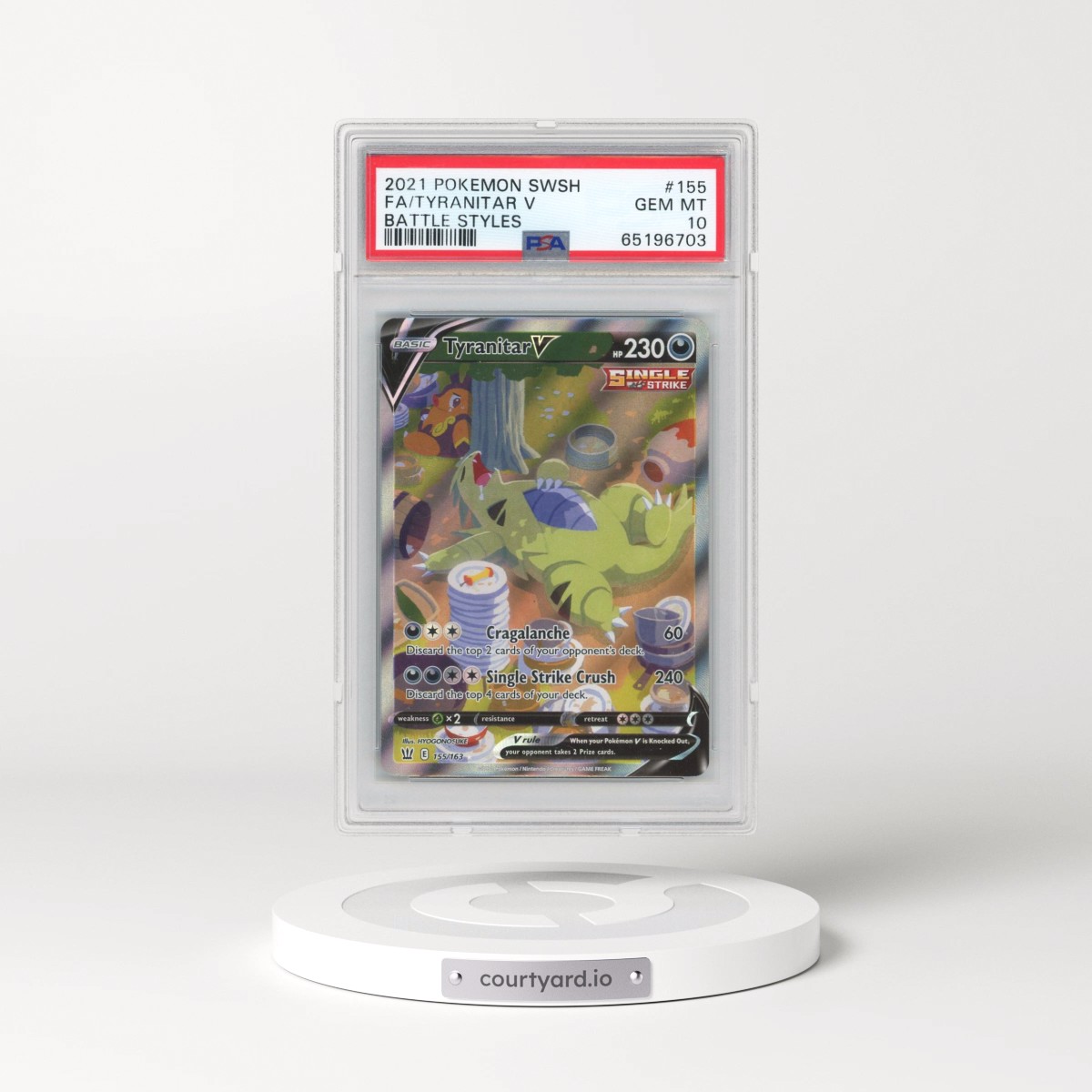 2021 Pokémon Sword & Shield Battle Styles #155 Tyranitar V - Holo Full Art (PSA 10 GEM MINT)