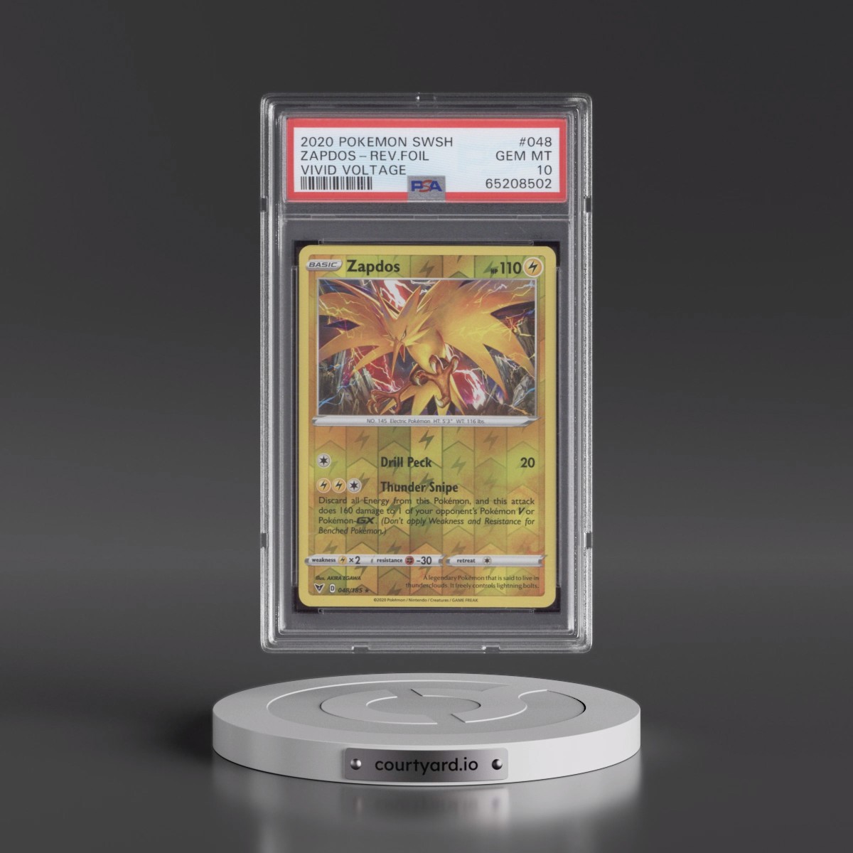 2020 Pokémon Sword & Shield Vivid Voltage #048 Zapdos - Reverse Foil (PSA 10 GEM MINT)