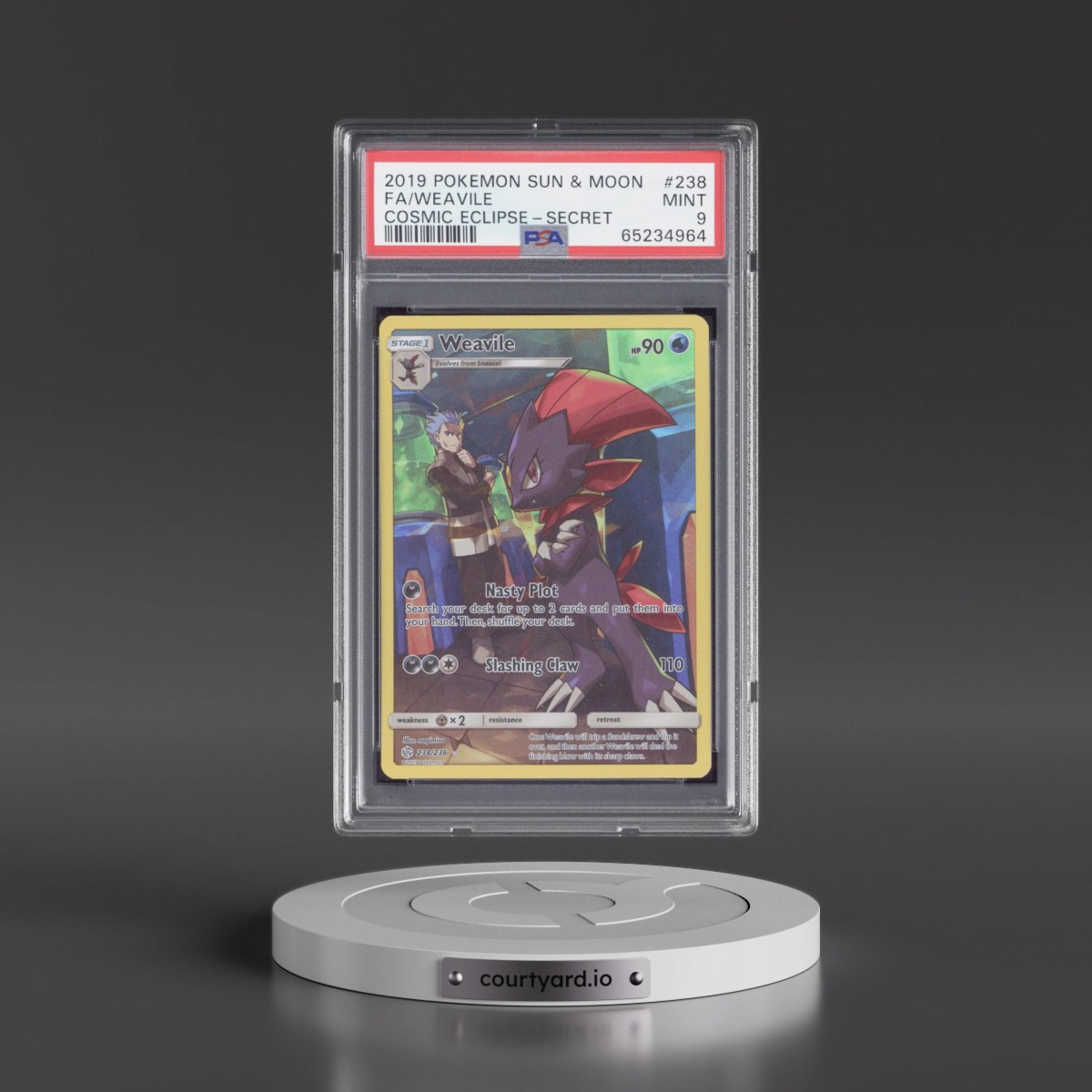 2019 Pokémon Sun & Moon Cosmic Eclipse Weavile - Full Art Secret #238 PSA 9