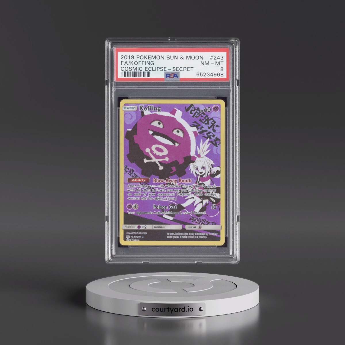 2019 Pokémon Sun & Moon Cosmic Eclipse #243 Koffing - Full Art Secret (PSA 8 NM-MT)