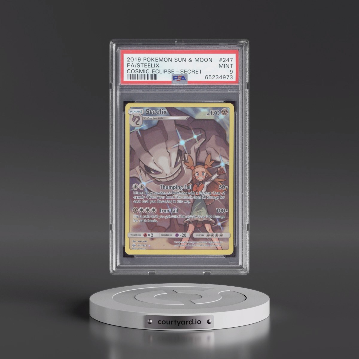 2019 Pokémon Sun & Moon Cosmic Eclipse #247 Steelix - Full Art Secret (PSA 9 MINT)