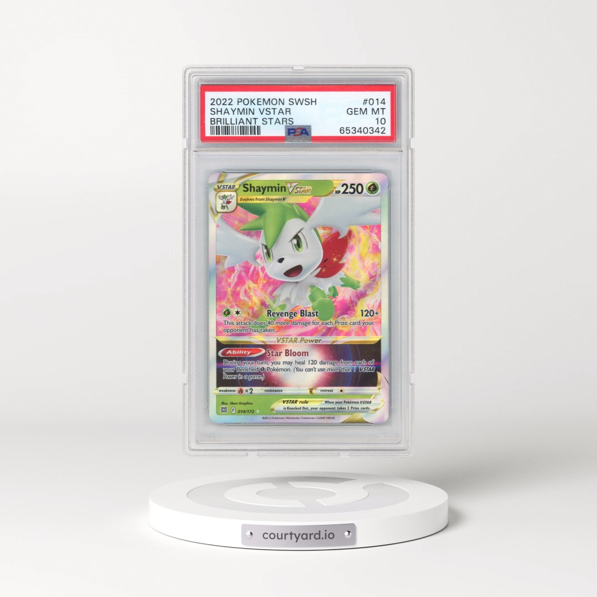 2022 Pokémon Sword & Shield Brilliant Stars #014 Shaymin Vstar (PSA 10 GEM MINT)