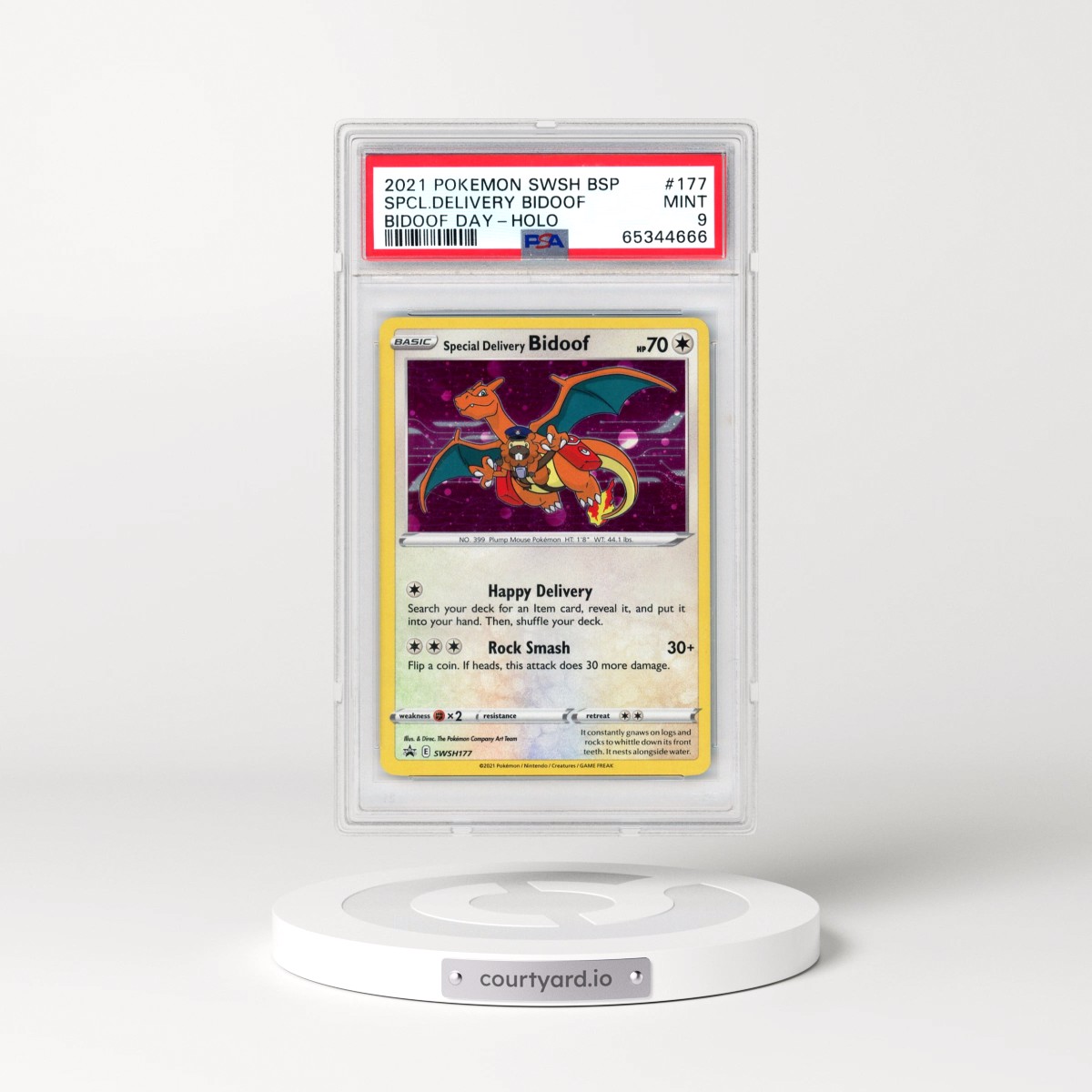 2021 Pokémon Swsh Black Star Promo #177 Special Delivery Bidoof - Holo Bidoof Day (PSA 9 MINT)