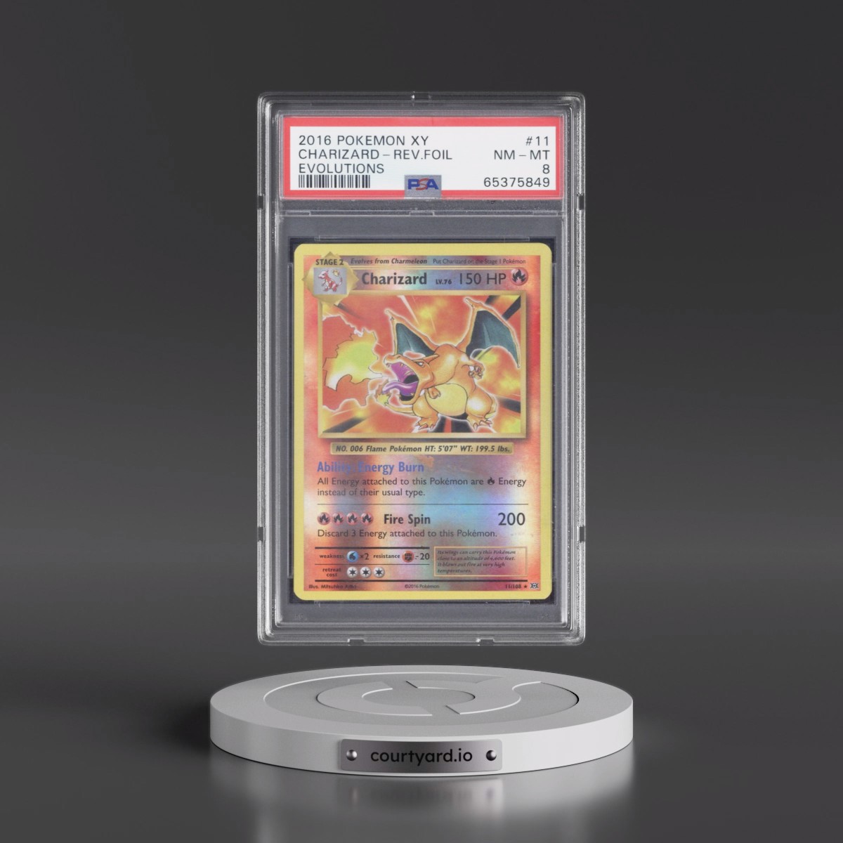 2016 Pokémon XY Evolutions #11 Charizard - Reverse Foil (PSA 8 NM-MT)
