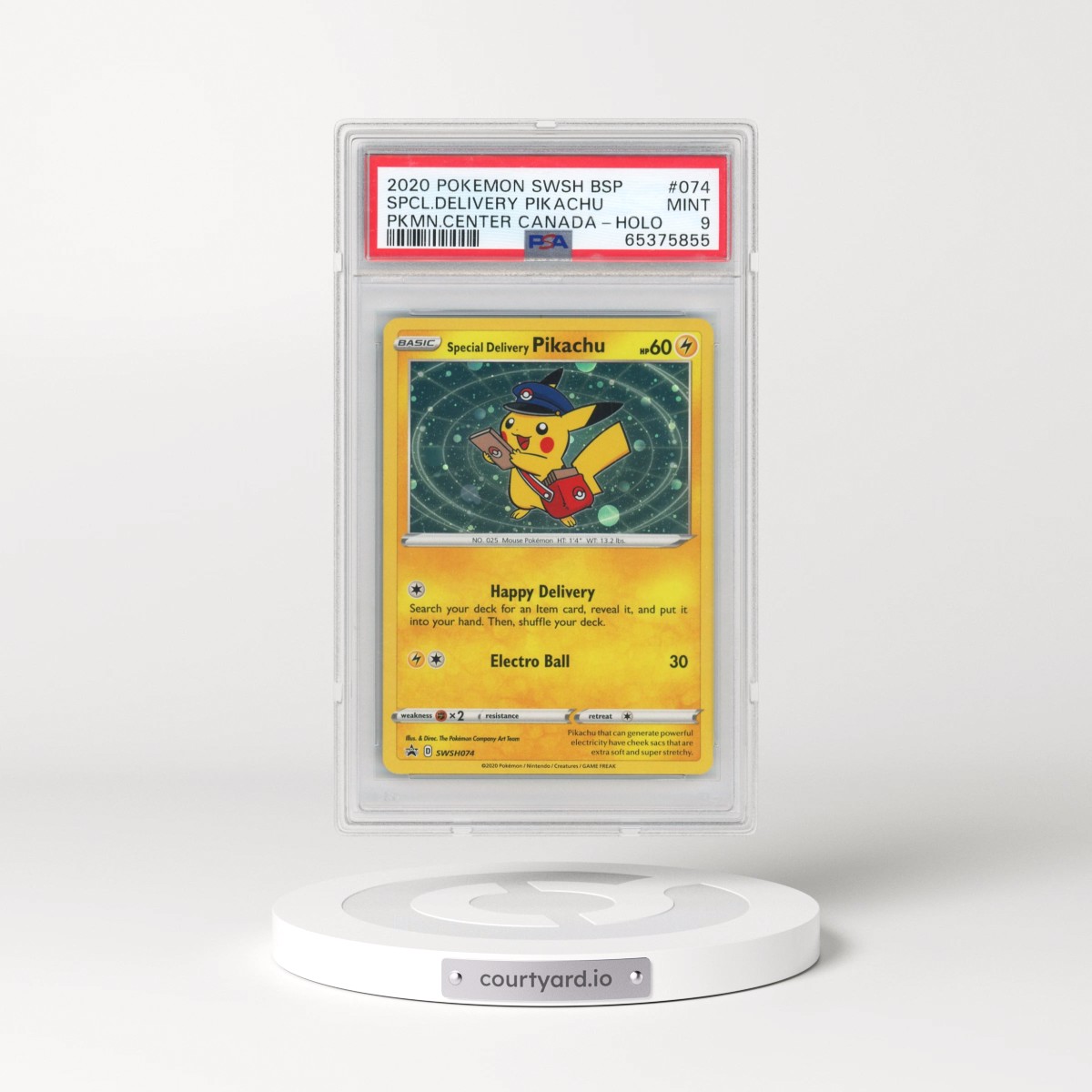2020 Pokémon Swsh Black Star Promo #074 Special Delivery Pikachu - Holo Pokemon Center Canada (PSA 9 MINT)