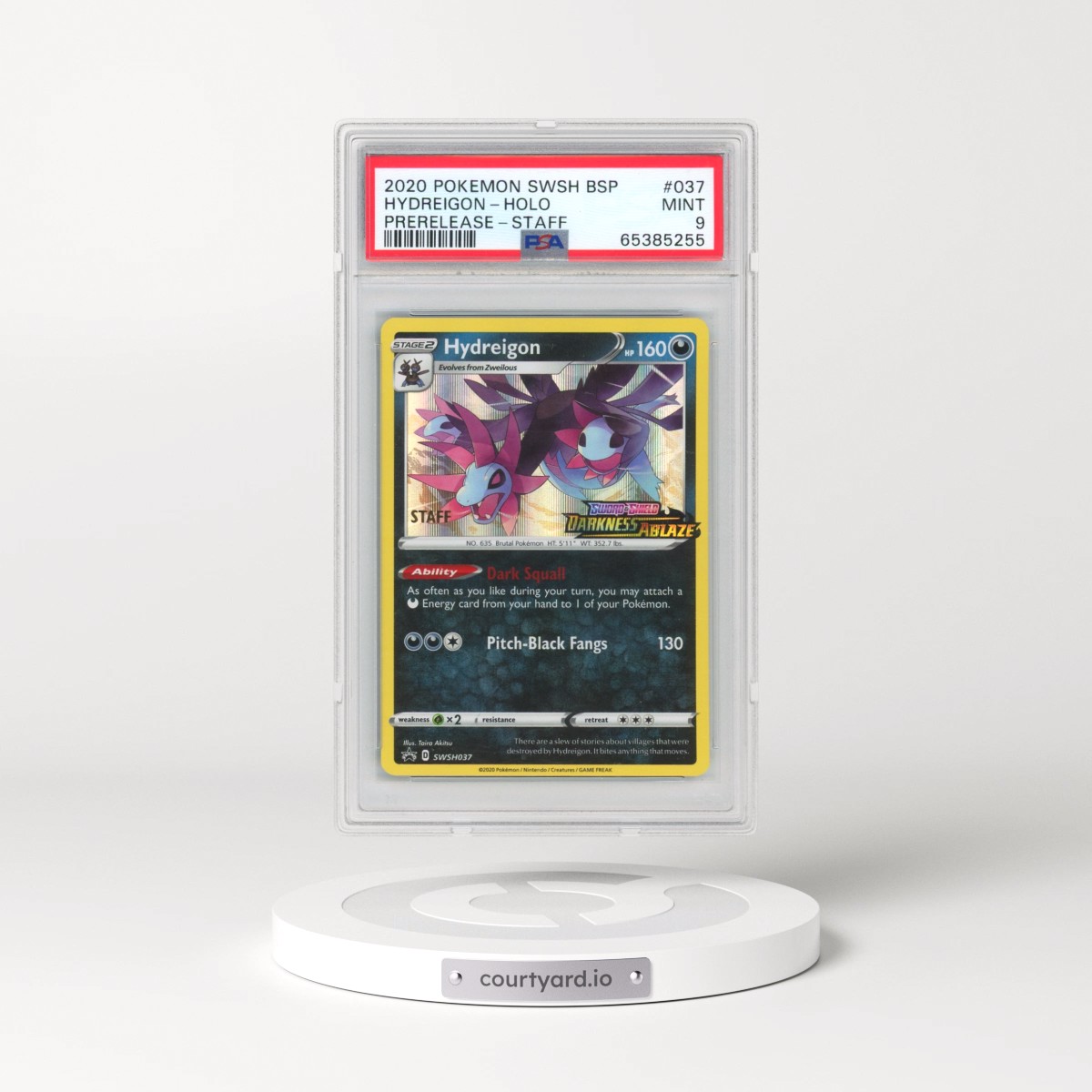 2020 Pokémon Swsh Black Star Promo #037 Hydreigon - Holo Prerelease-Staff (PSA 9 MINT)