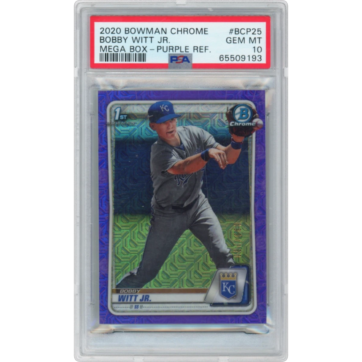 2020 Bowman Chrome Mega Box #BCP25 Bobby Witt Jr. - Purple Refractor (PSA 10 GEM MINT)