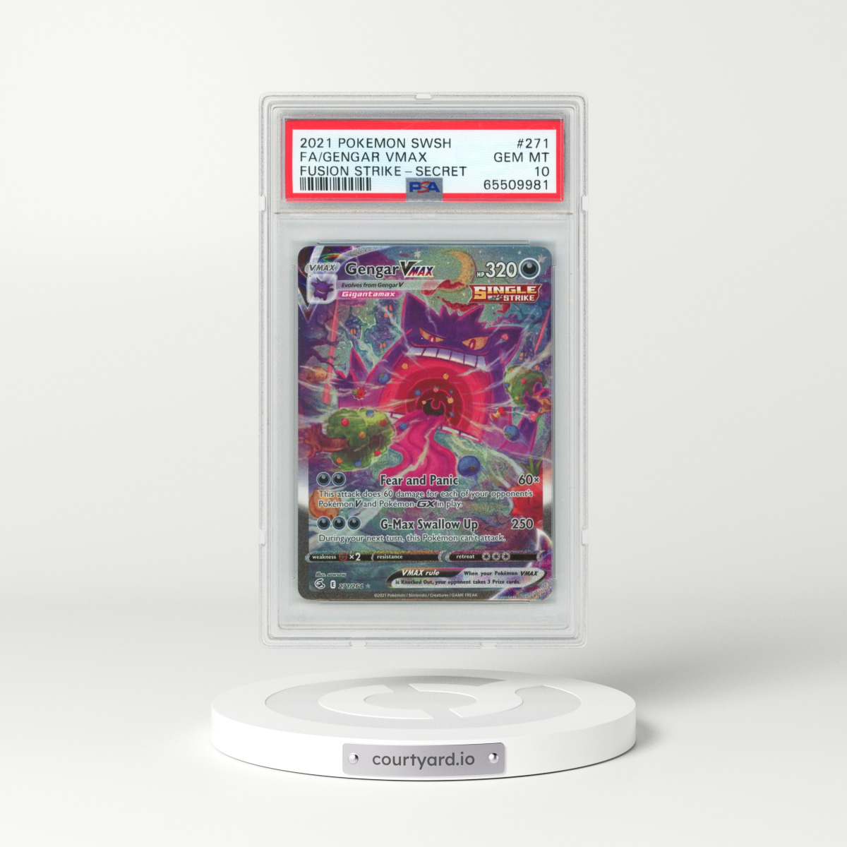 2021 Pokémon Sword & Shield Fusion Strike #271 Gengar Vmax - Full Art Secret (PSA 10 GEM MINT)