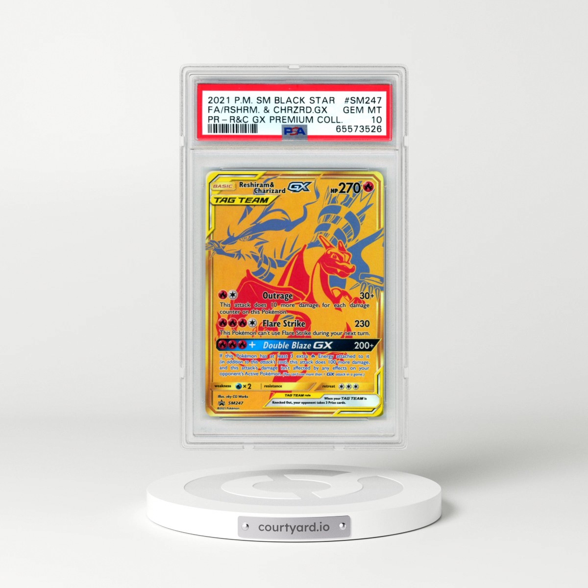 2021 Pokémon SM Black Star Promo #SM247 Reshiram & Charizard GX - Holo Full Art Reshiram & Charizard GX Premium Collection (PSA 10 GEM MINT)