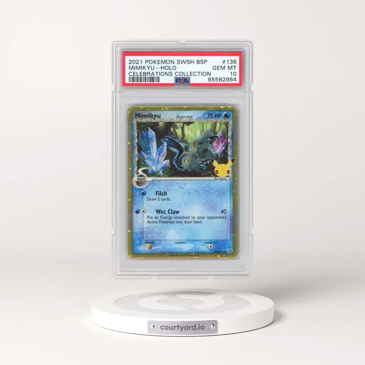 2021 Pokémon Swsh Black Star Promo #136 Mimikyu - Holo Celebrations Collection (PSA 10 GEM MINT)