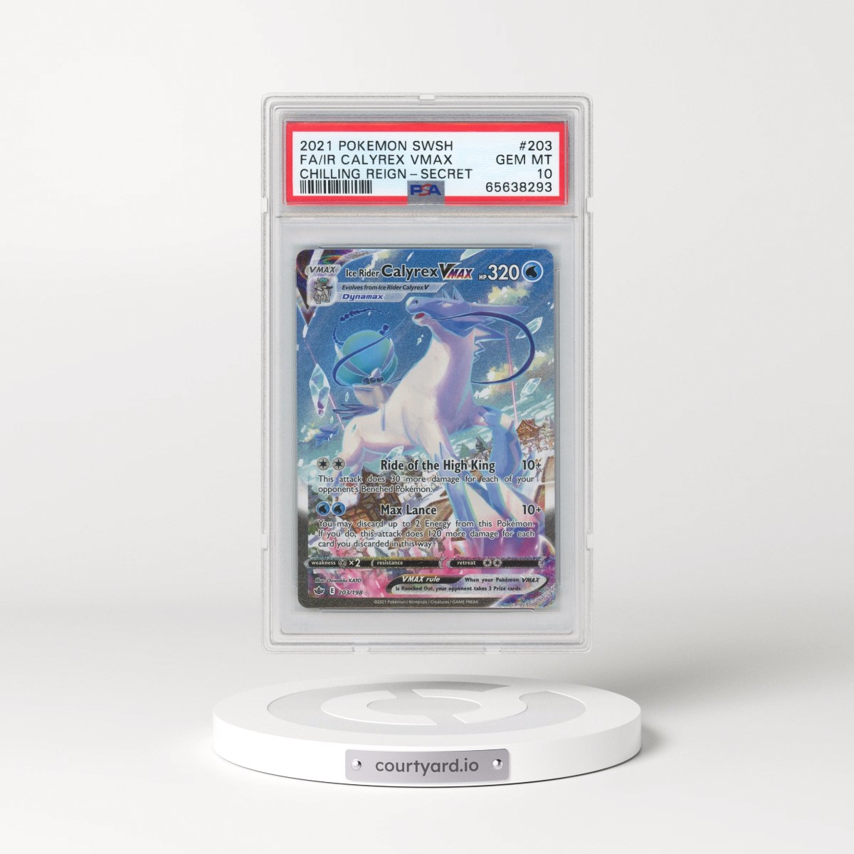 2021 Pokémon Sword & Shield Chilling Reign #203 Ice Rider Calyrex Vmax - Full Art Secret (PSA 10 GEM MINT)