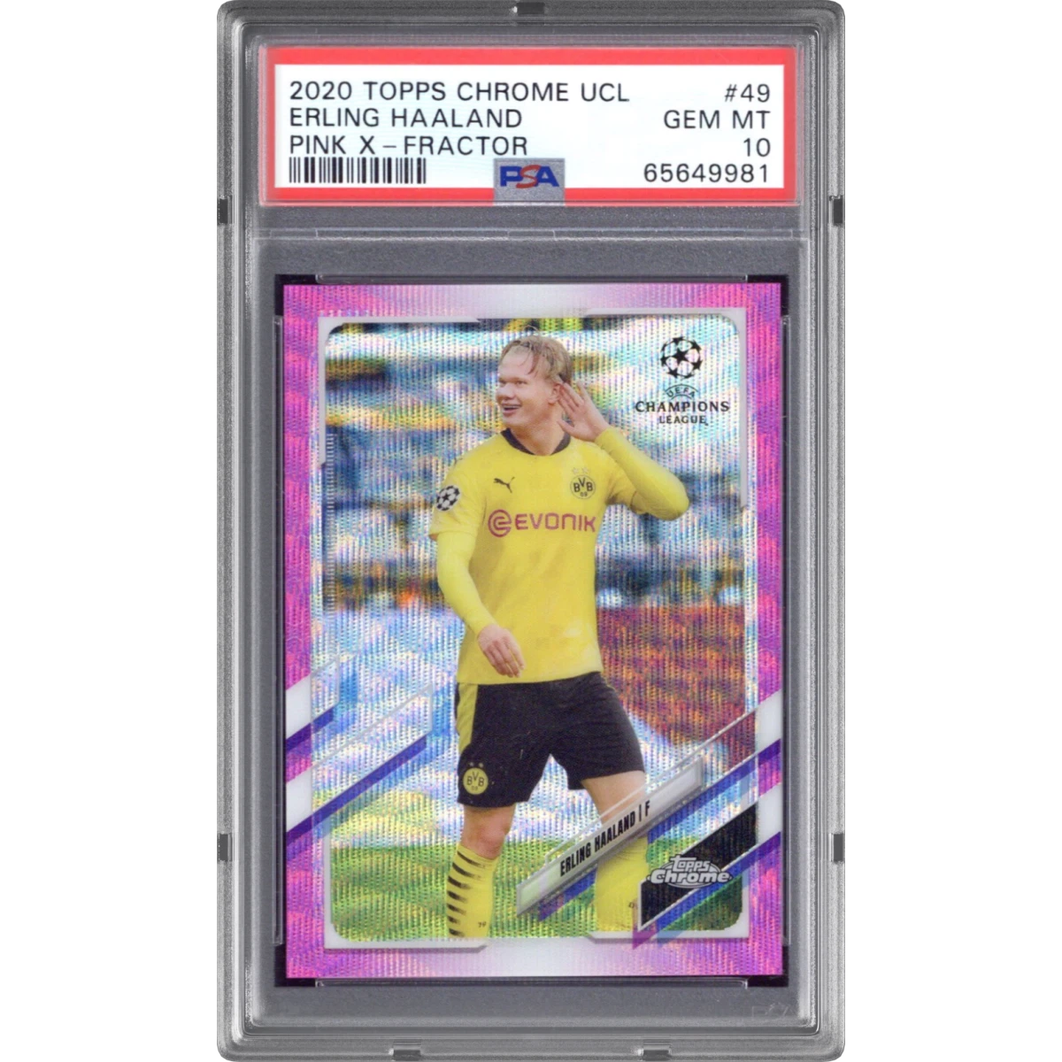 2020 Topps Chrome UEFA Champions League #49 Erling Haaland - Pink X-Fractor (PSA 10 GEM MINT)