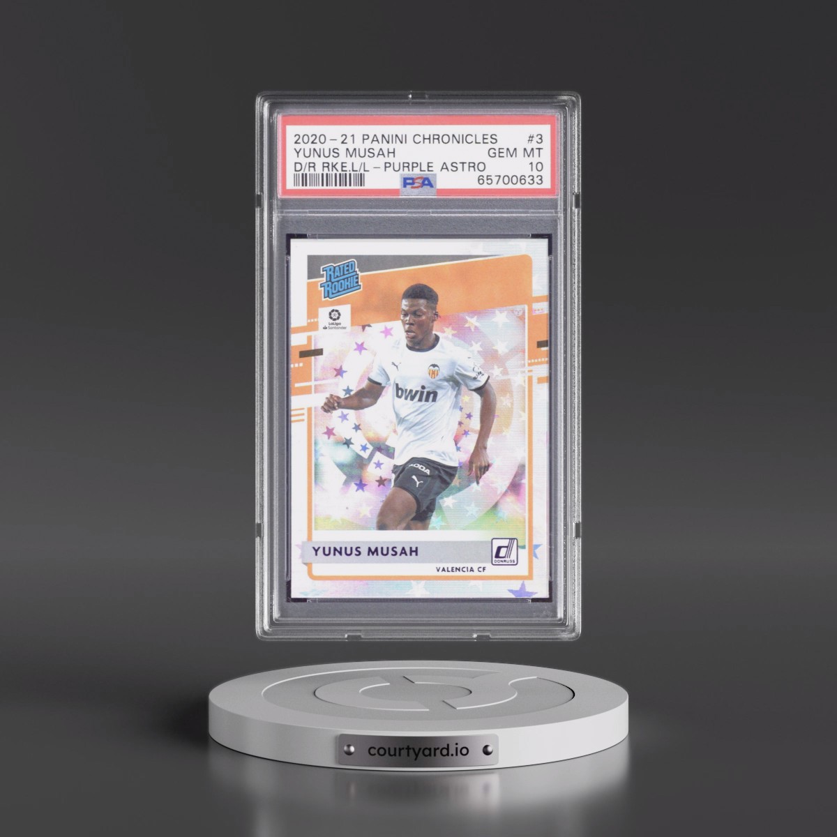 2020 Panini Chronicles Donruss Rated Rookies La Liga #3 Yunus Musah - Purple Astro (PSA 10 GEM MINT)