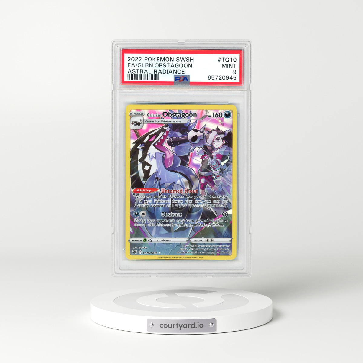2022 Pokémon Sword & Shield Astral Radiance #TG10 Galarian Obstagoon - Full Art (PSA 9 MINT)