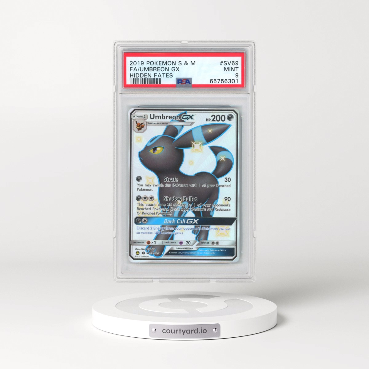 2019 Pokémon Sun & Moon Hidden Fates #SV69 Umbreon GX - Holo Full Art (PSA 9 MINT)