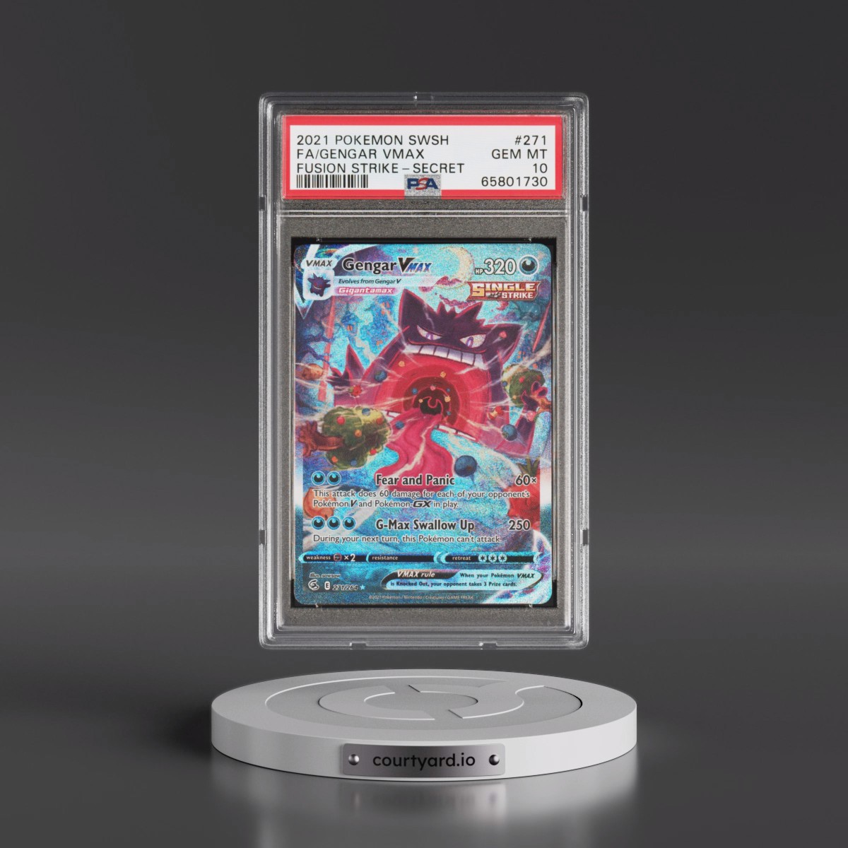 2021 Pokémon Sword & Shield Fusion Strike #271 Gengar Vmax - Full Art Secret (PSA 10 GEM MINT)