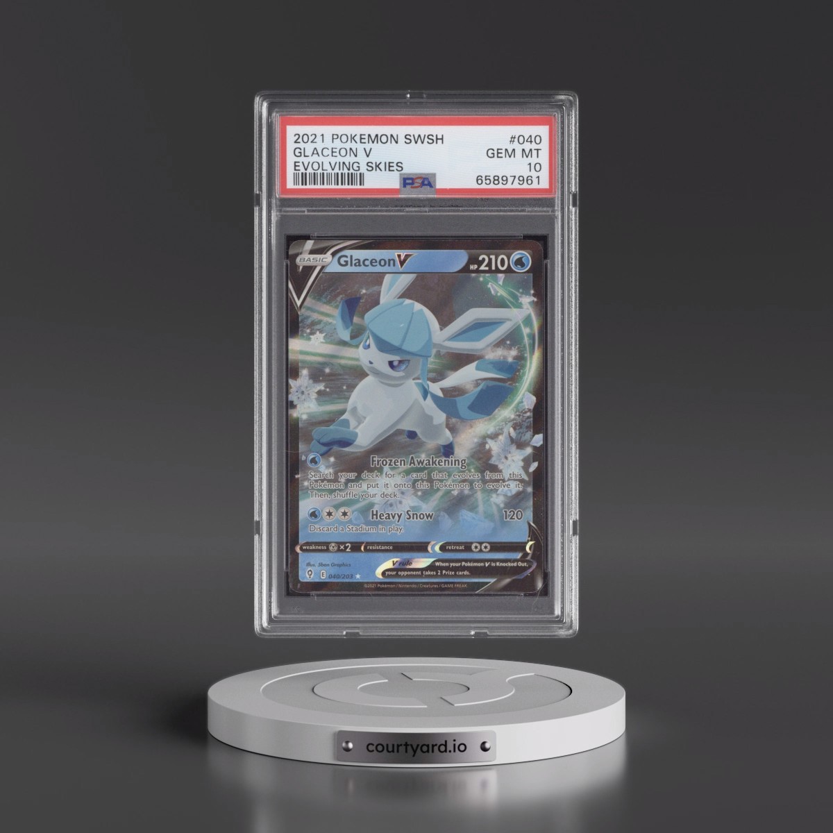 2021 Pokémon Sword & Shield Evolving Skies #040 Glaceon V - Holo (PSA 10 GEM MINT)
