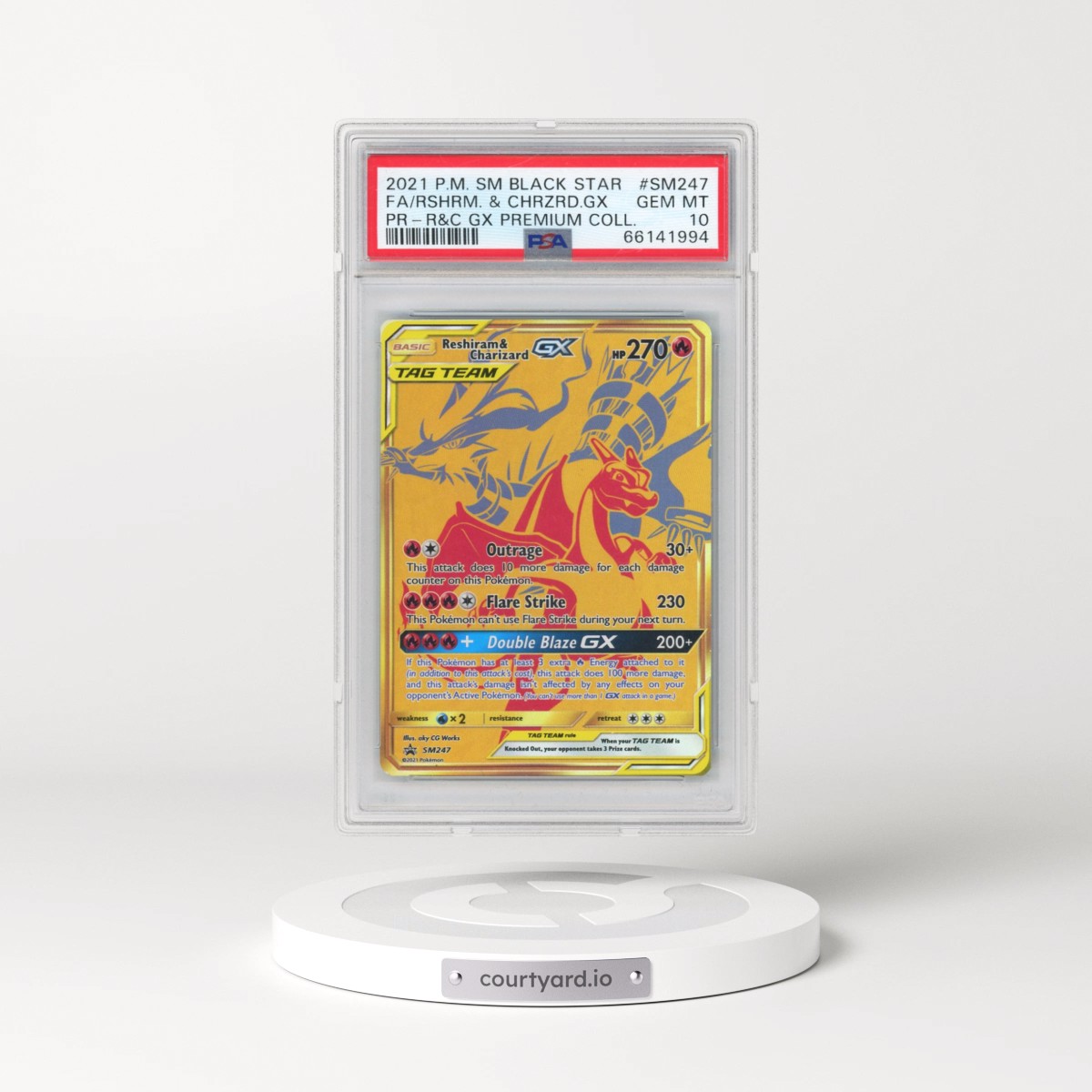 2021 Pokémon SM Black Star Promo #SM247 Reshiram & Charizard GX - Holo Full Art Reshiram & Charizard GX Premium Collection (PSA 10 GEM MINT)