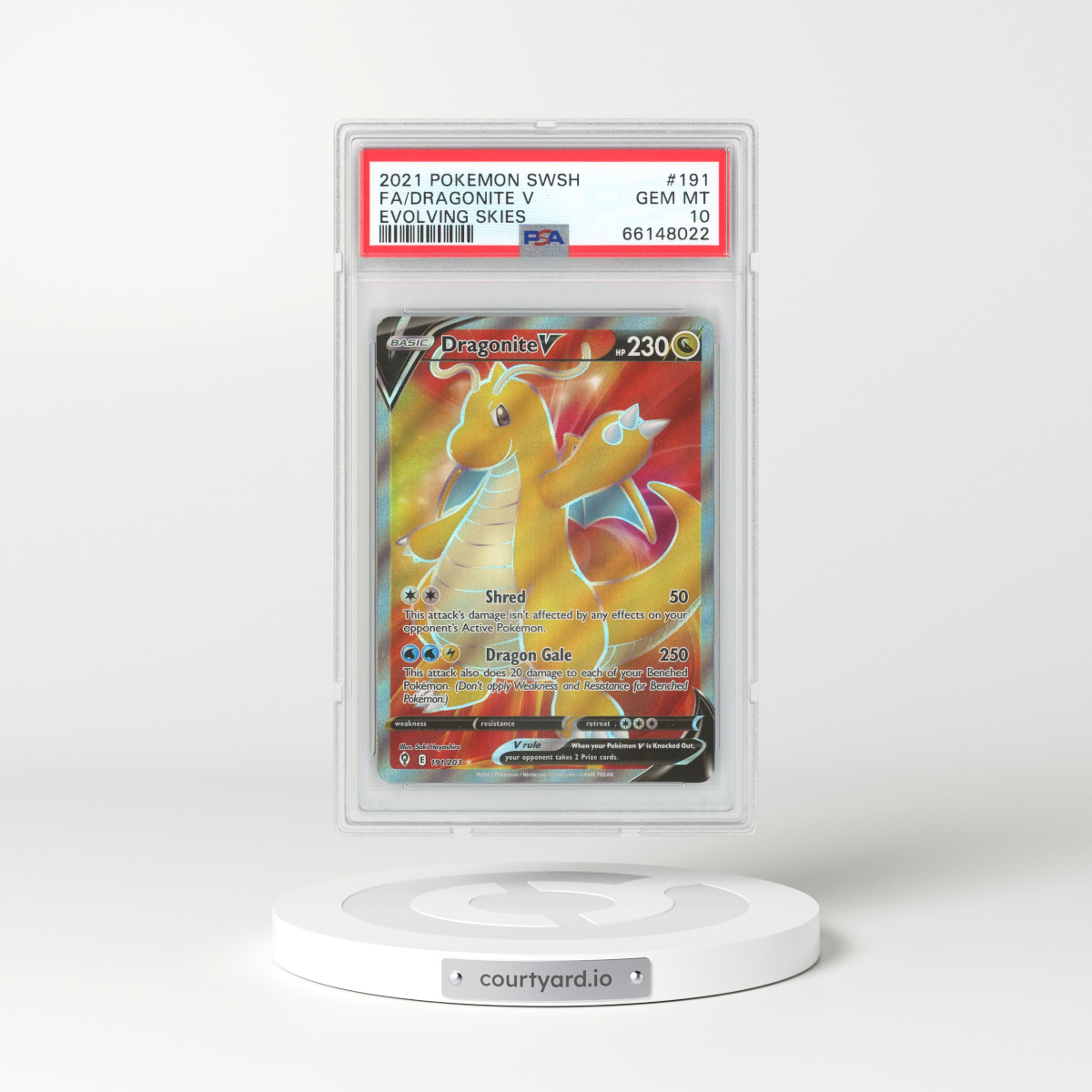2021 Evolving Skies #191 Dragonite V - Full Art Holo (PSA 10 GEM MINT)