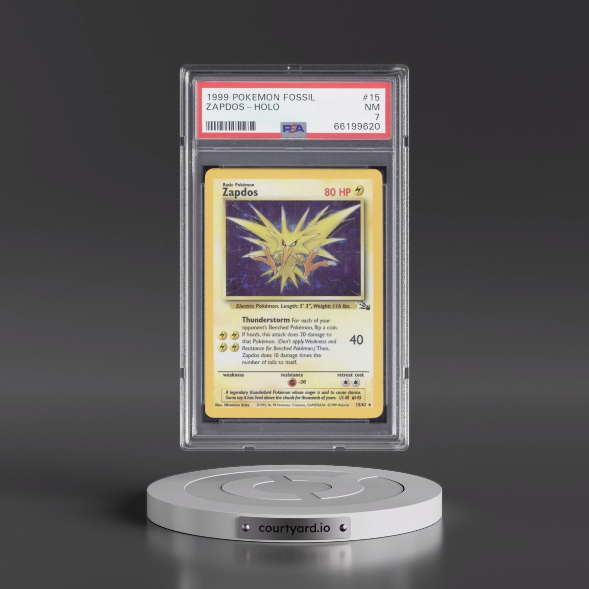 1999 Pokémon Fossil #15 Zapdos - Holo (PSA 7 NM)