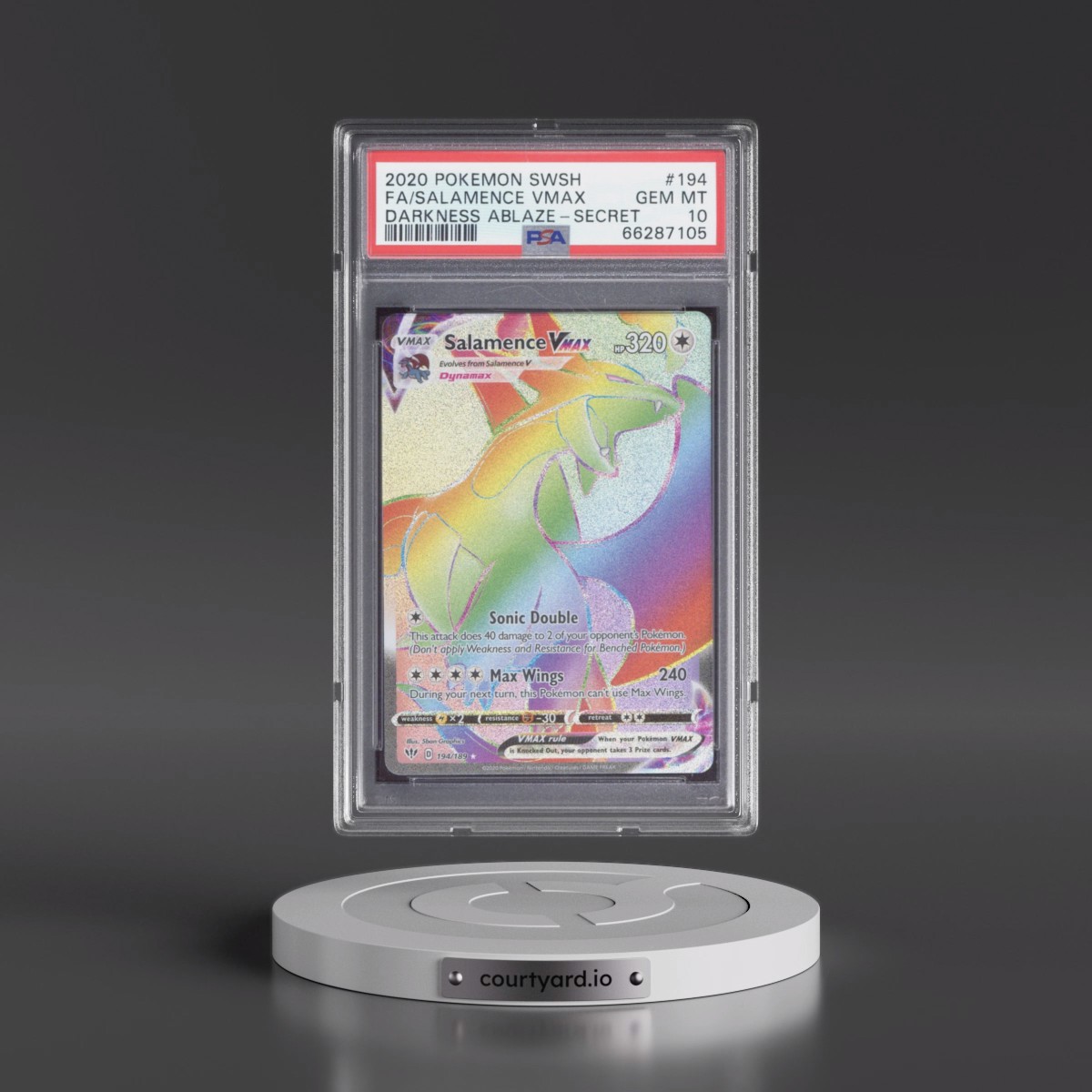 2020 Pokémon Sword & Shield Darkness Ablaze #194 Salamence Vmax - Full Art Secret (PSA 10 GEM MINT)