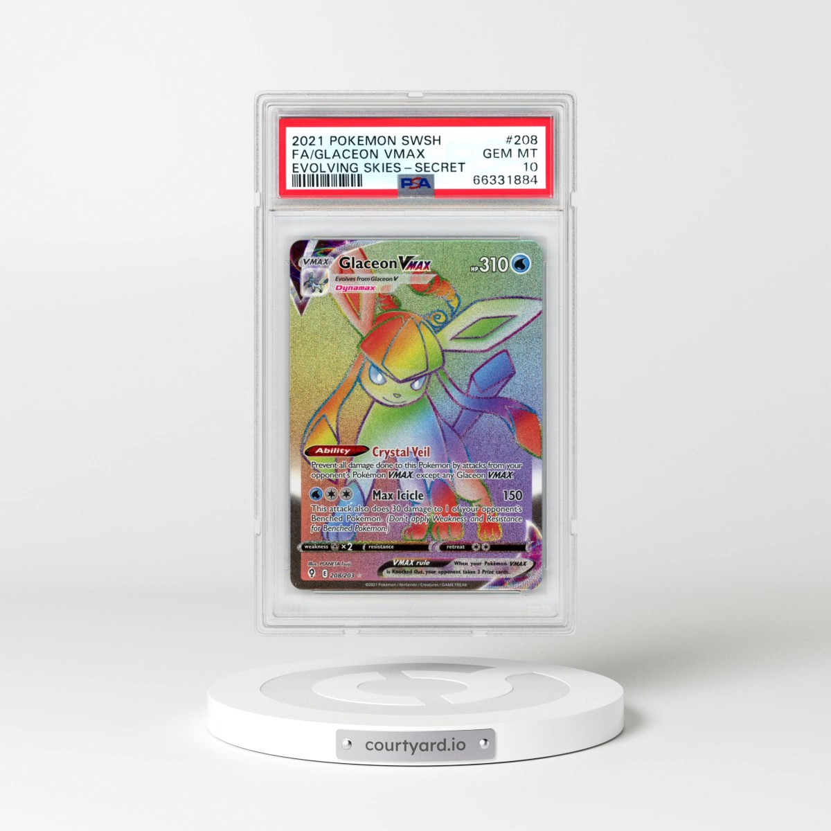 2021 Pokémon Sword & Shield Evolving Skies #208 Glaceon Vmax - Full Art Secret (PSA 10 GEM MINT)